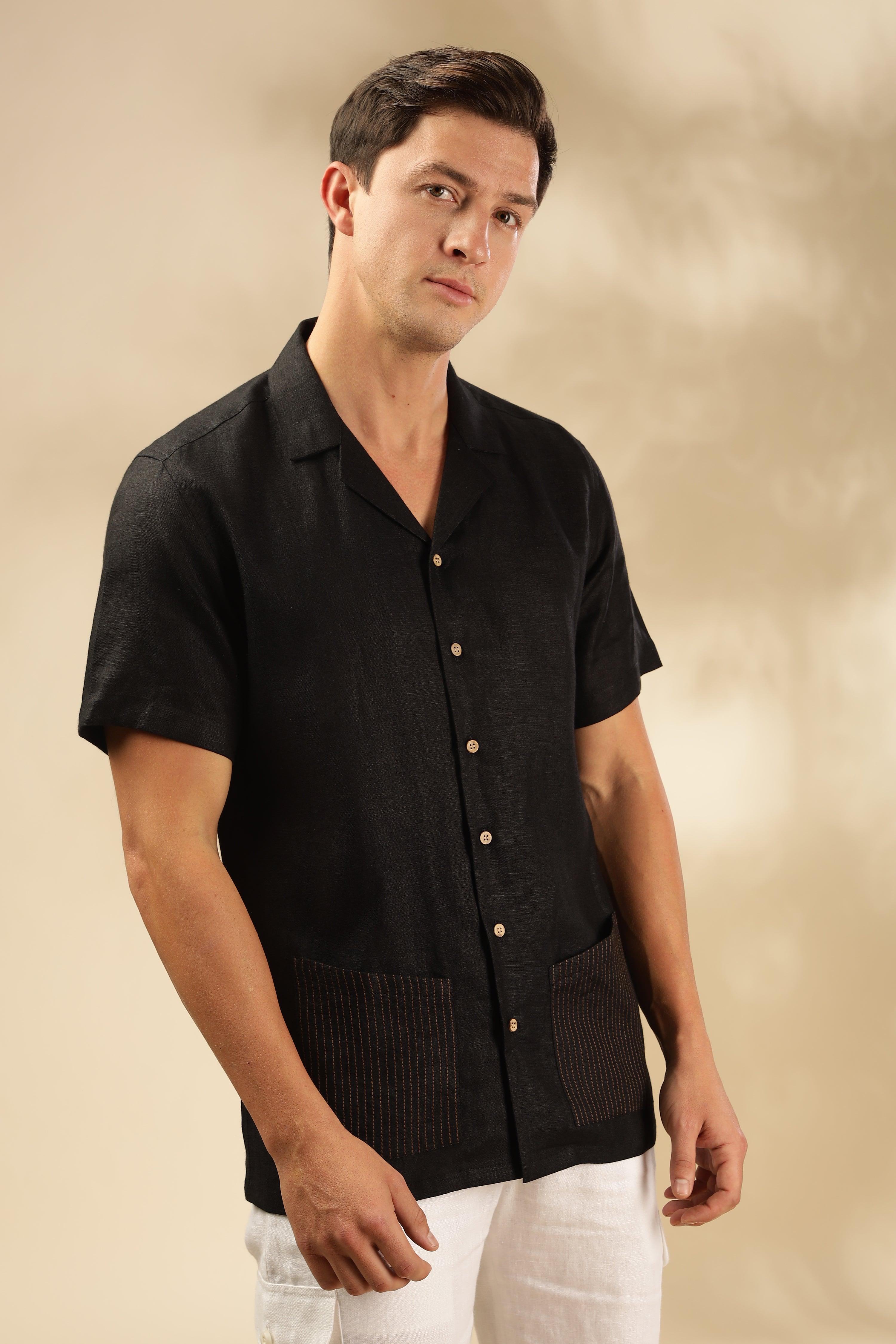 Sam - The Pure Linen Cuban collar shirt Black