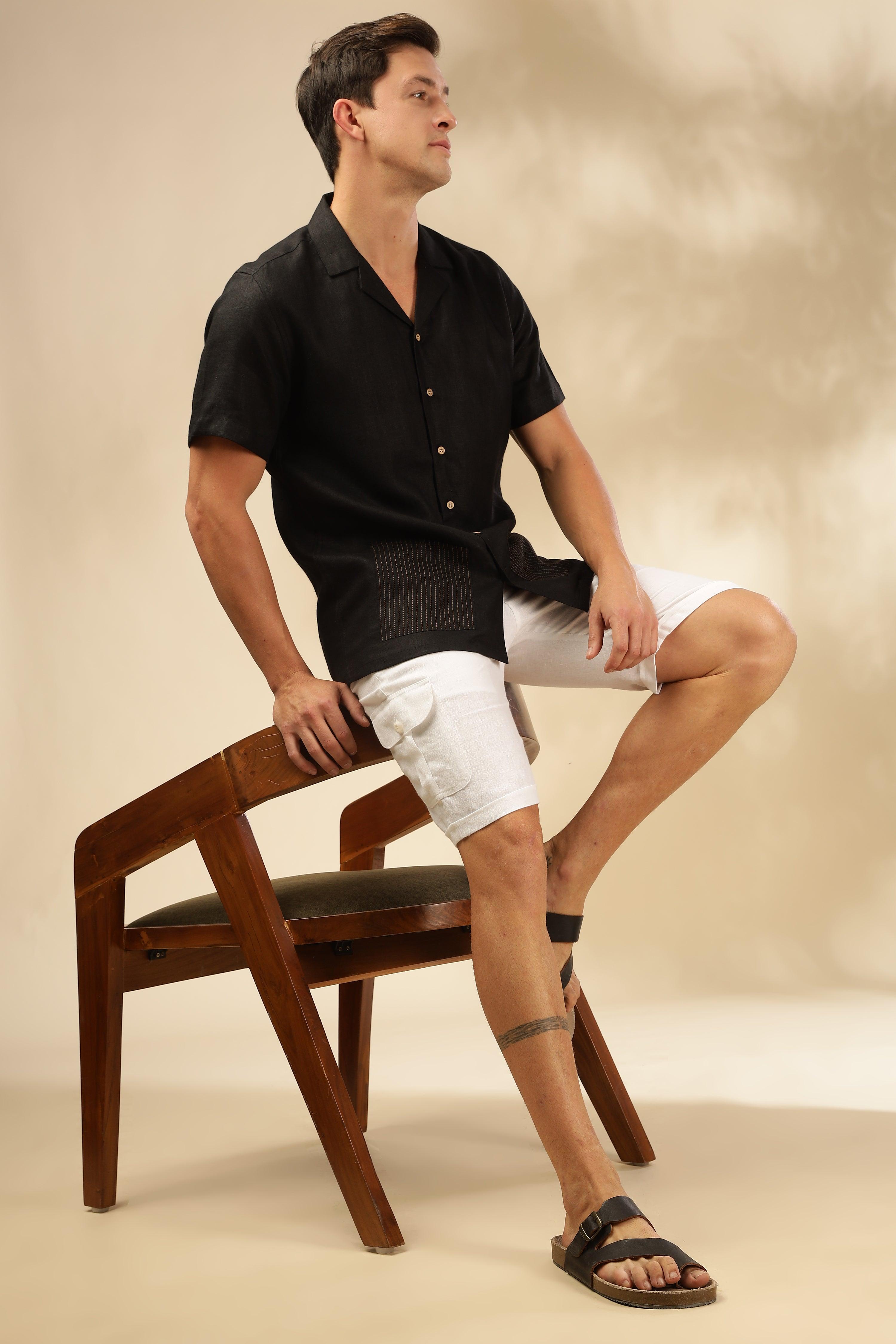 Sam - The Pure Linen Cuban collar shirt Black