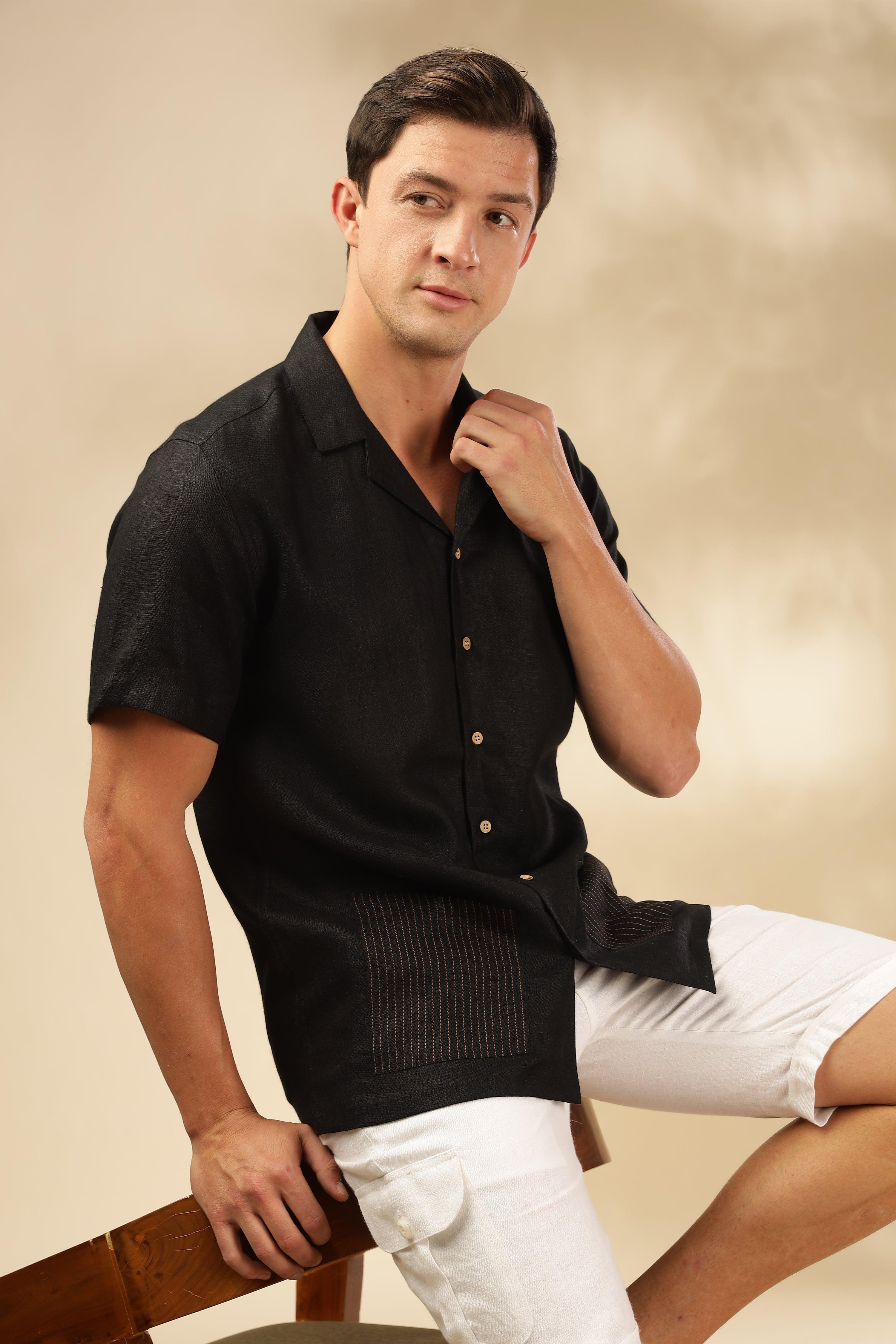 Sam - The Pure Linen Cuban collar shirt Black