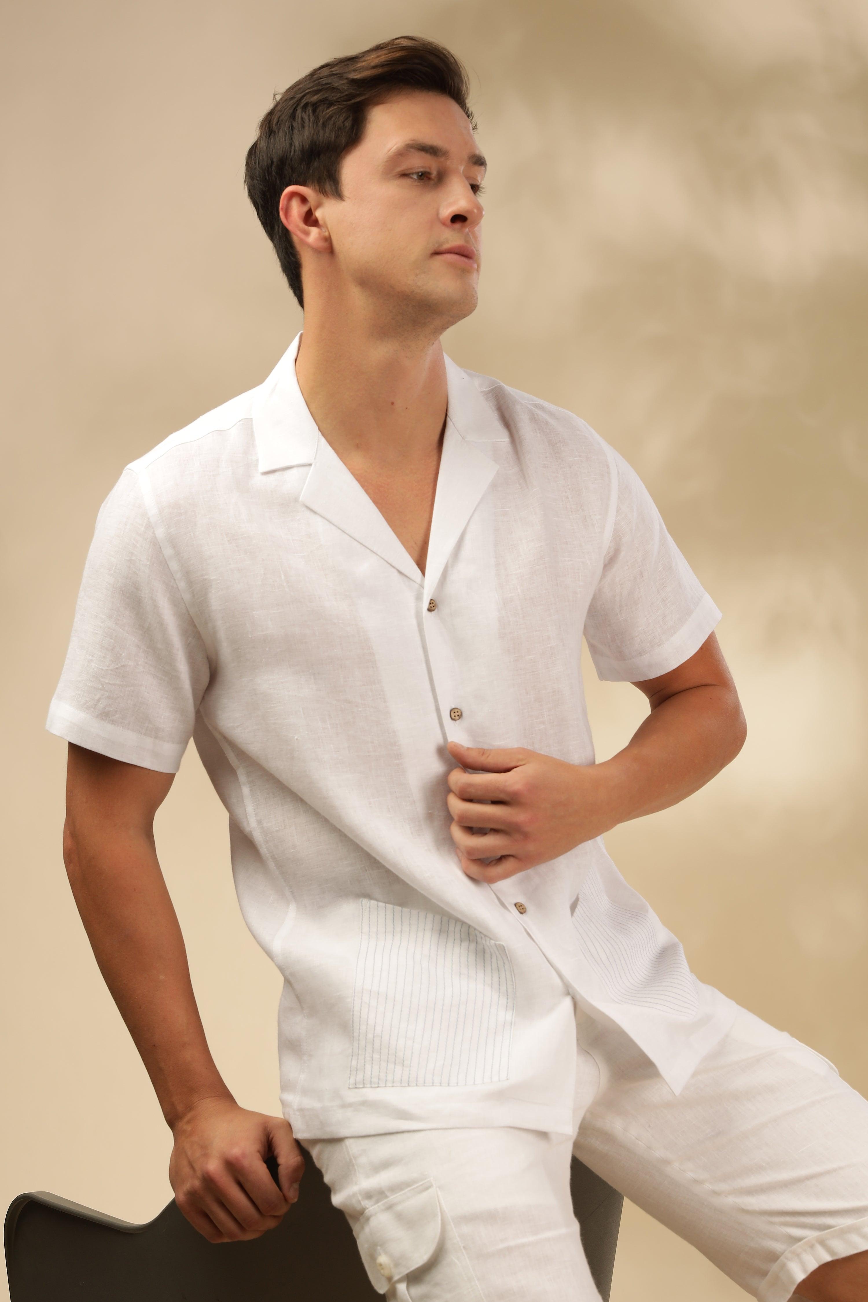 Sam - The Pure Linen Cuban collar shirt White