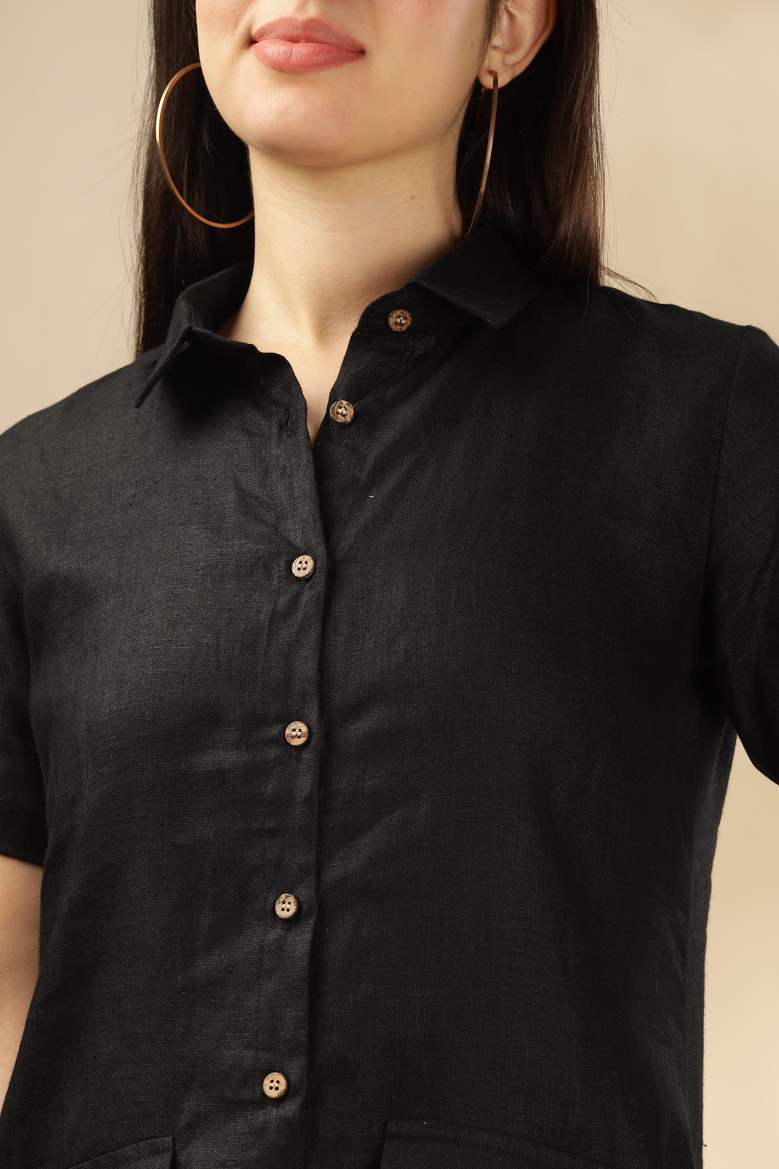 LIA- 100% Pure French Linen Black Dress