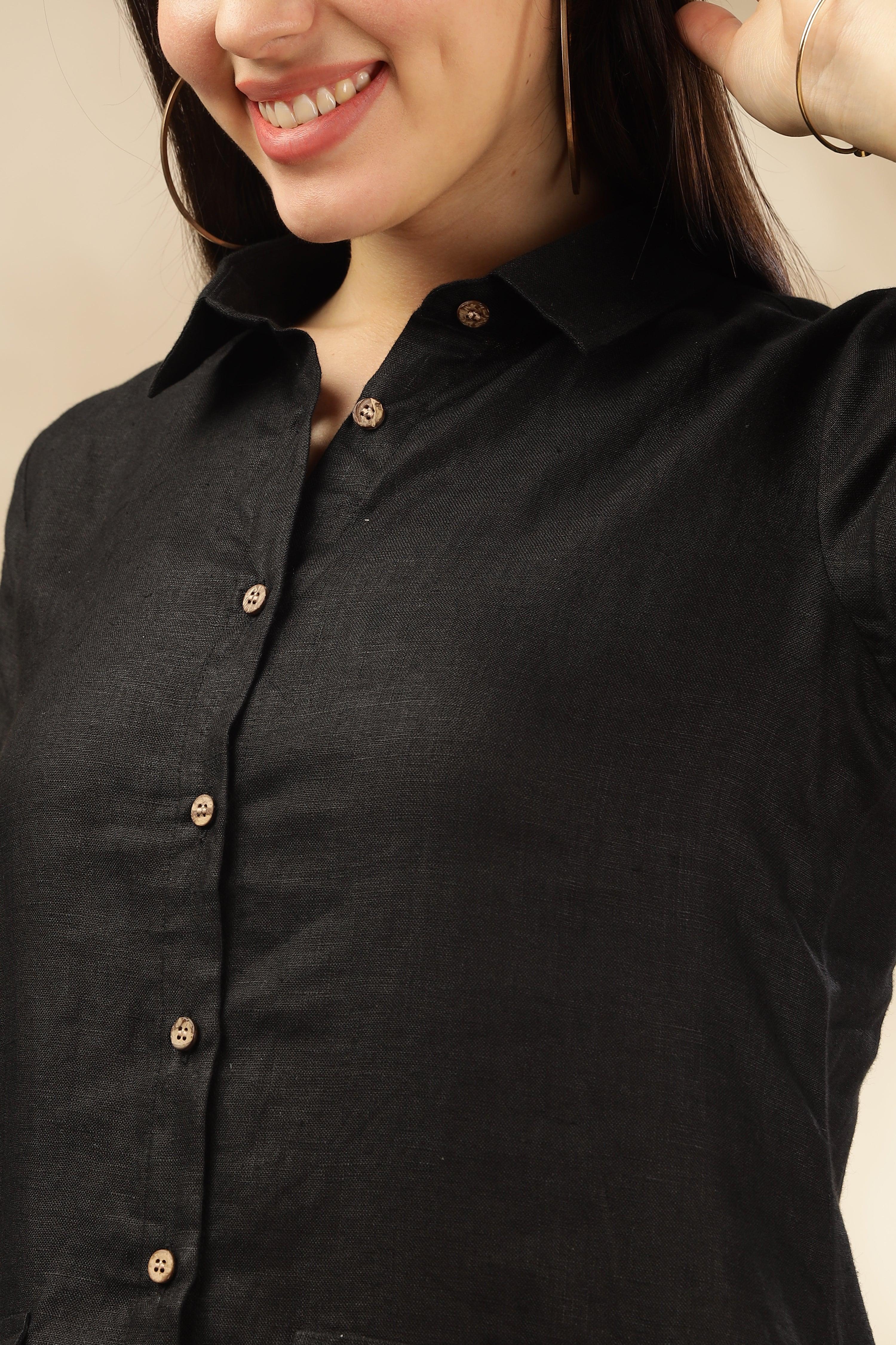 LIA- 100% Pure French Linen Black Dress