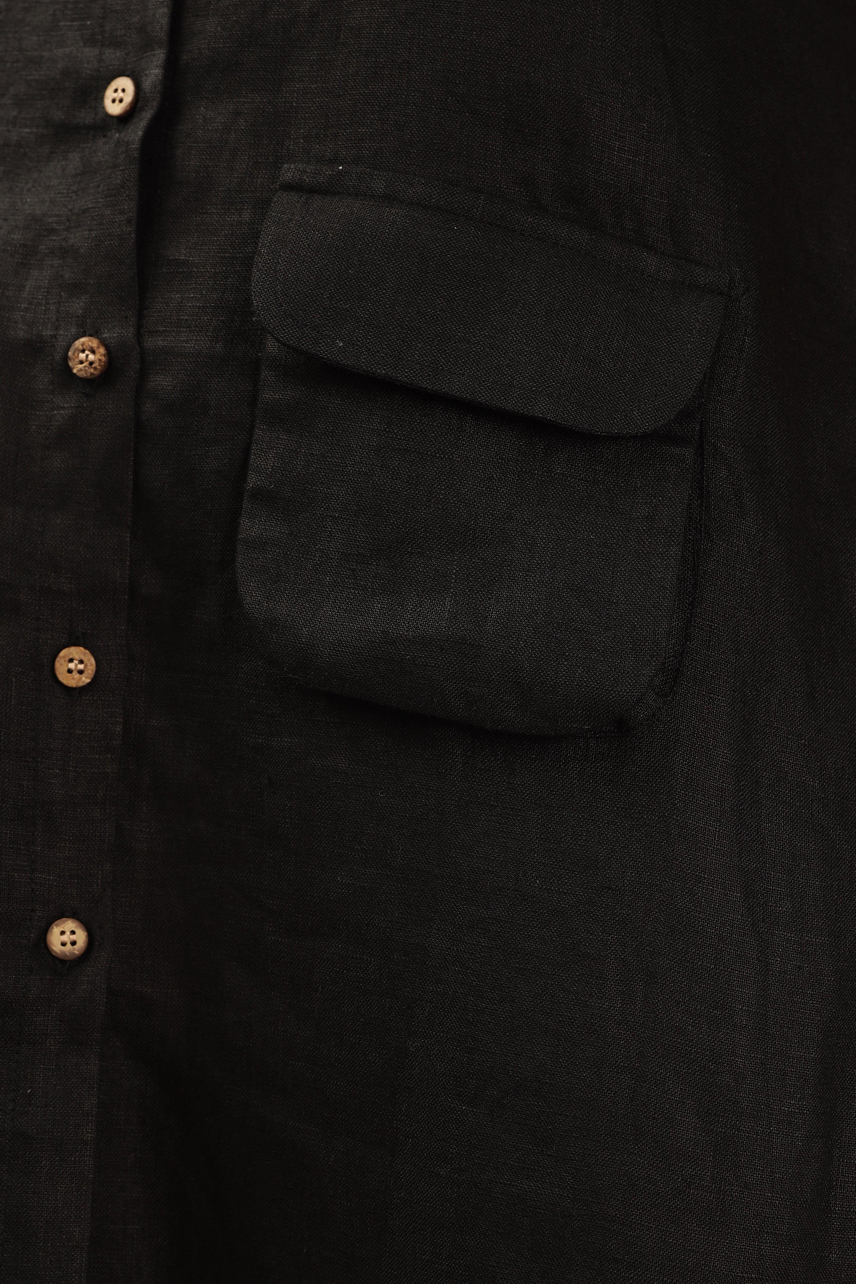 LIA- 100% Pure French Linen Black Dress