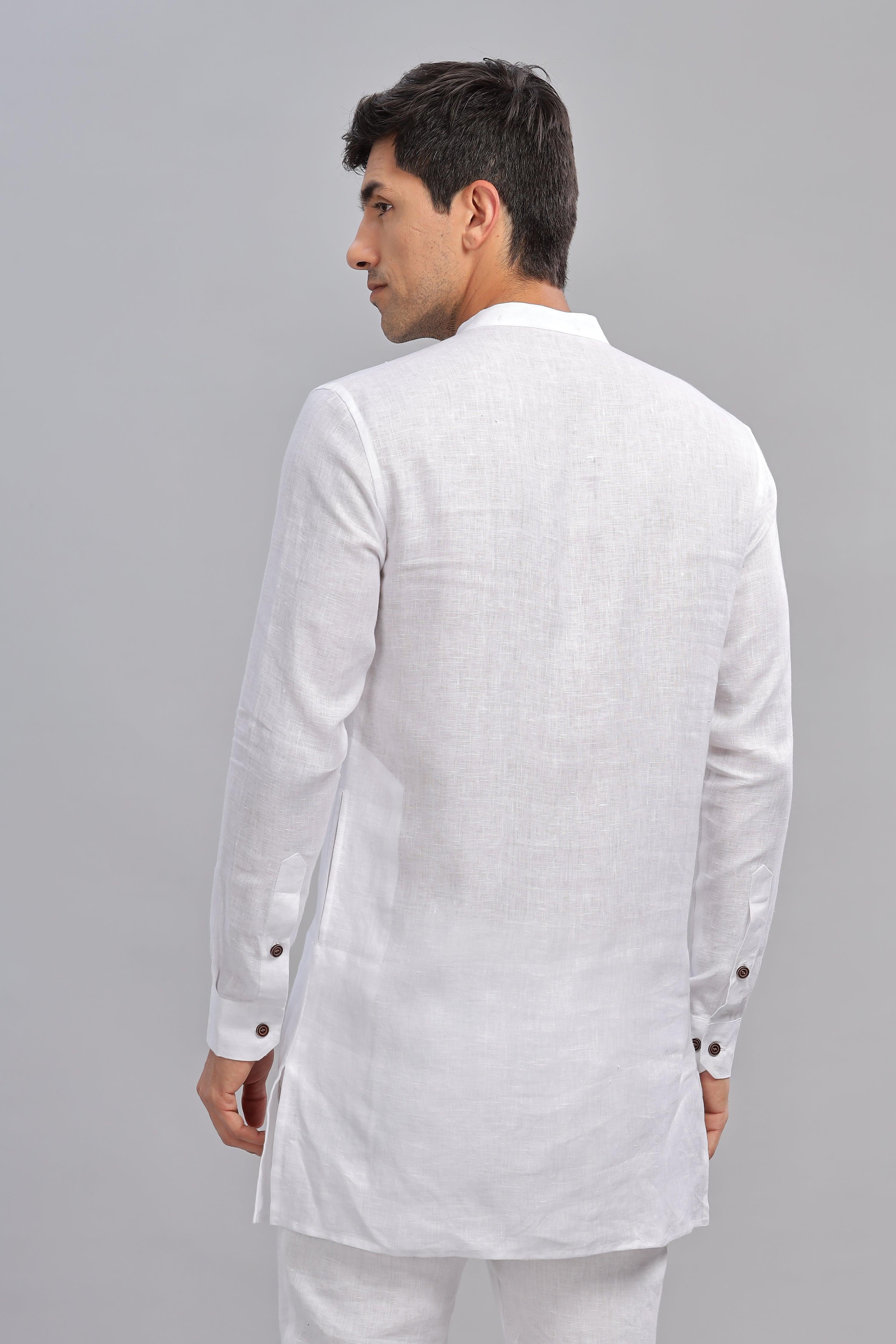 AARAV - Elegant Simplicity Pure Linen White Kurta