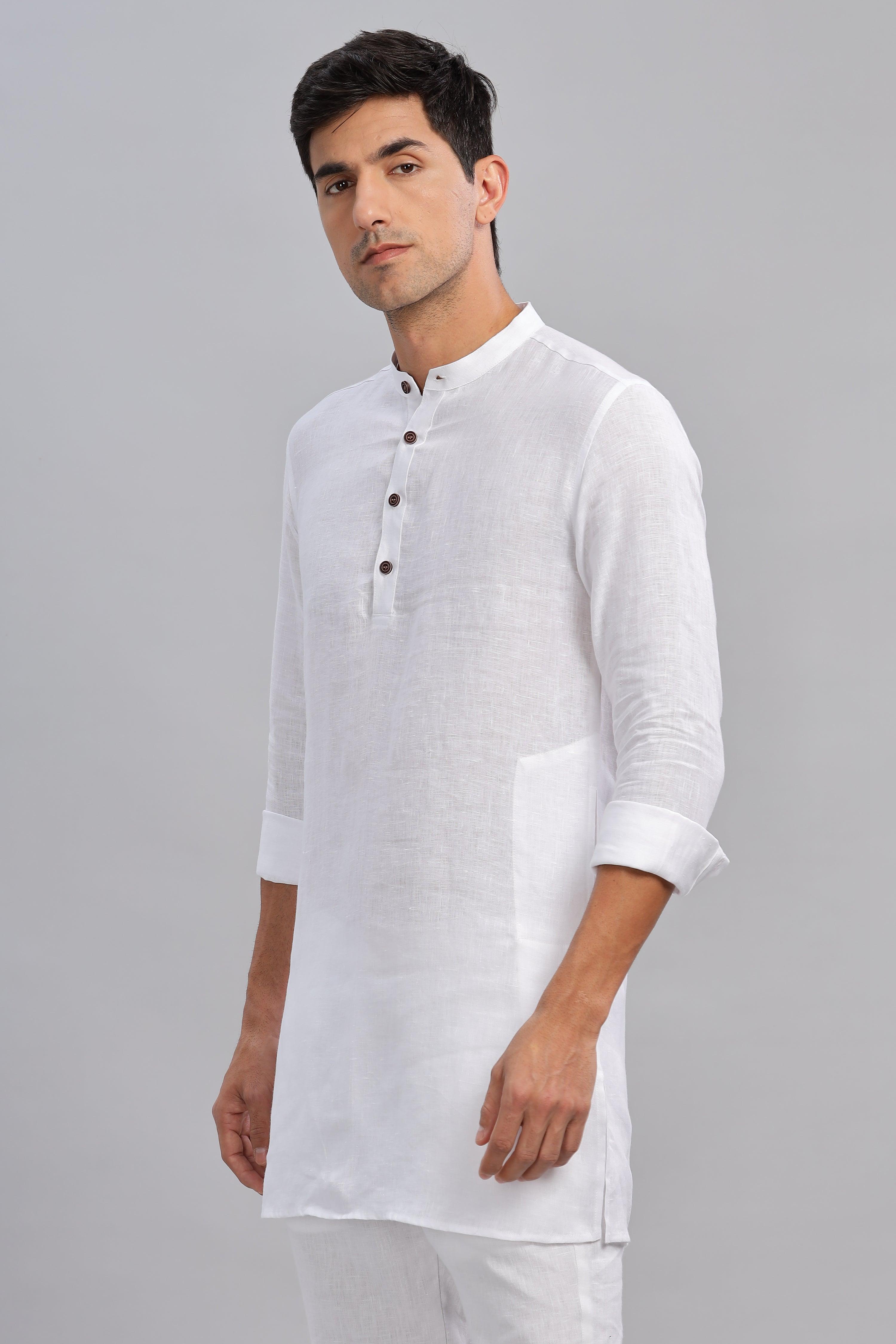 AARAV - Elegant Simplicity Pure Linen White Kurta Sets