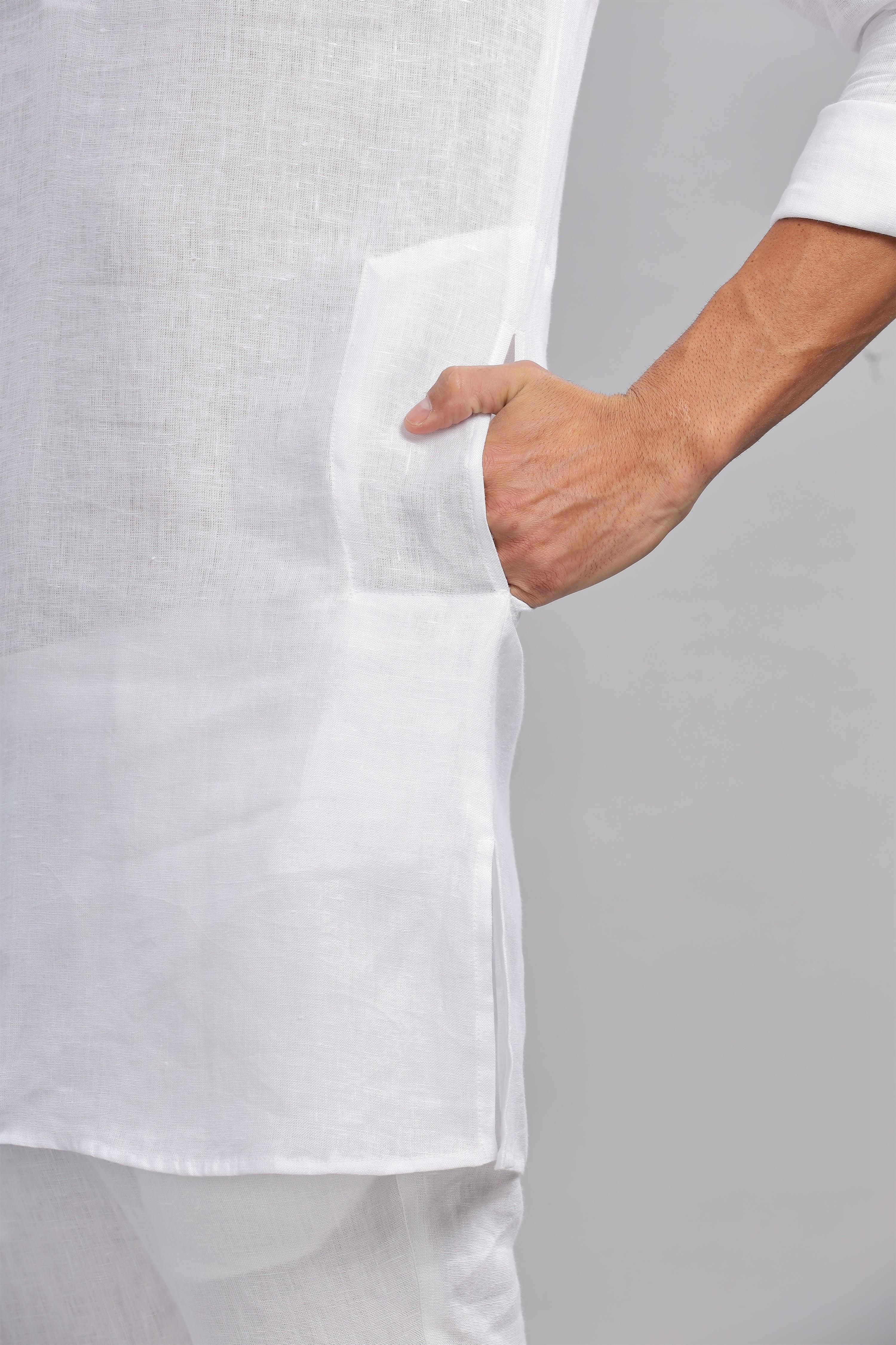 AARAV - Elegant Simplicity Pure Linen White Kurta