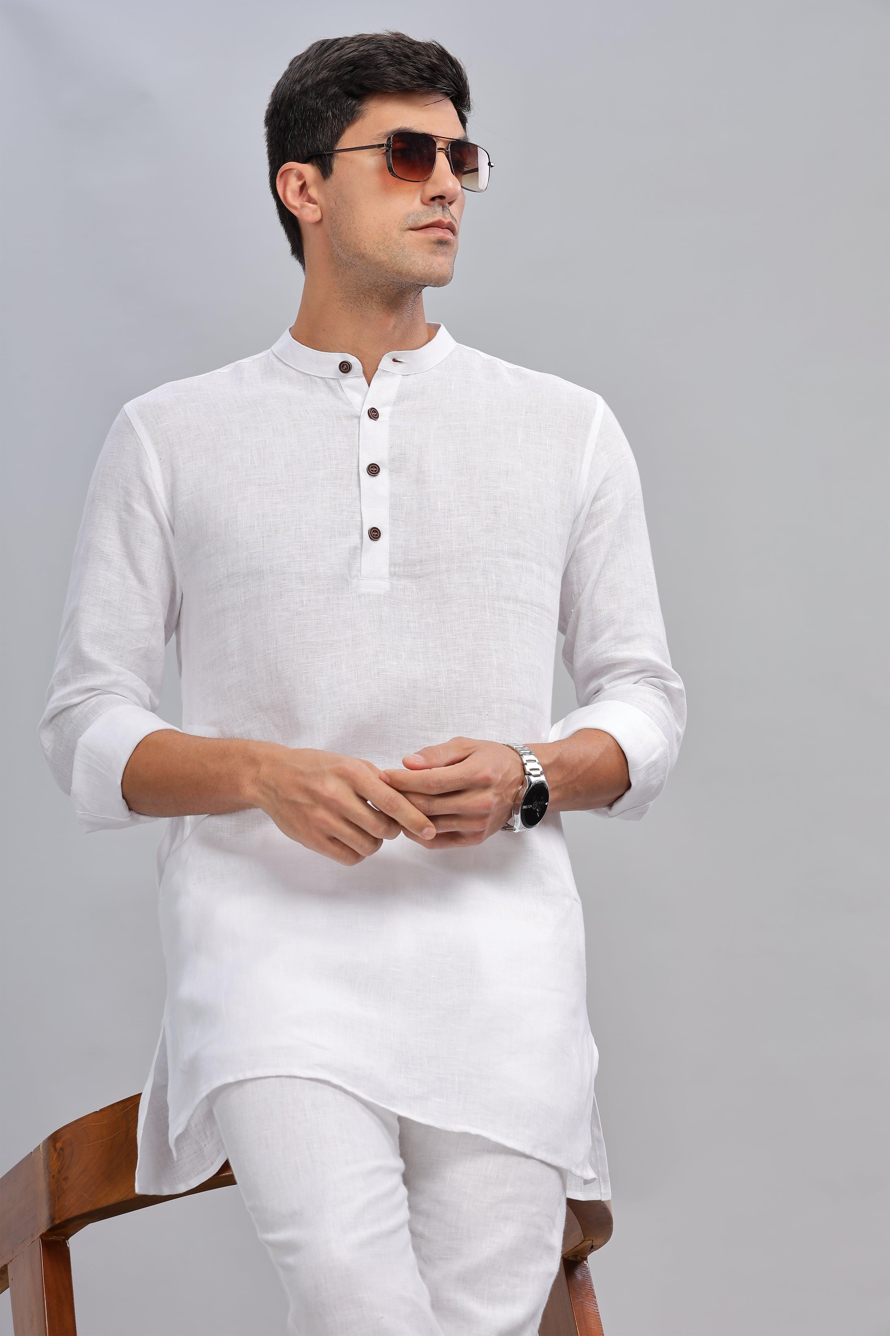AARAV - Elegant Simplicity Pure Linen White Kurta