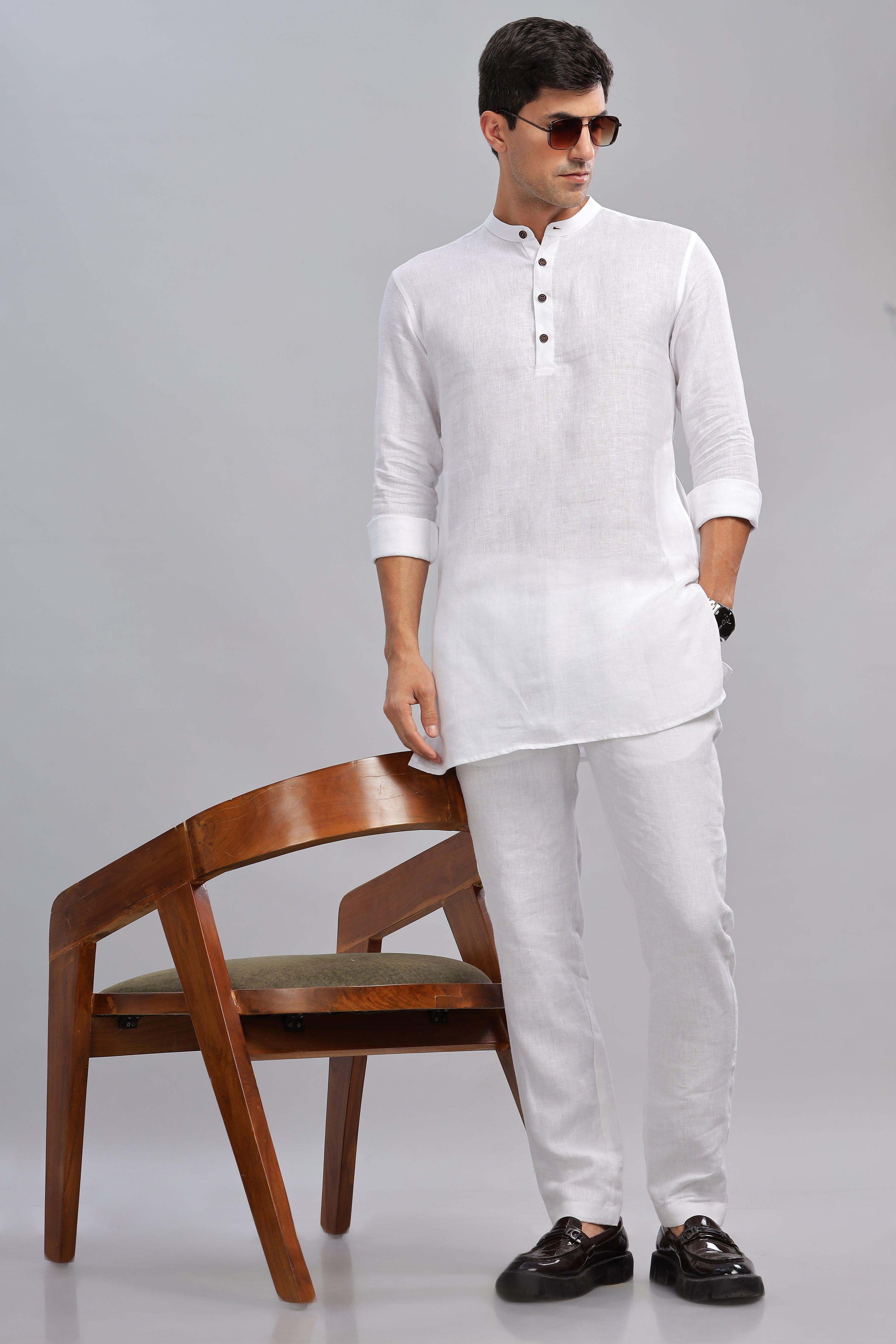 AARAV - Elegant Simplicity Pure Linen White Kurta