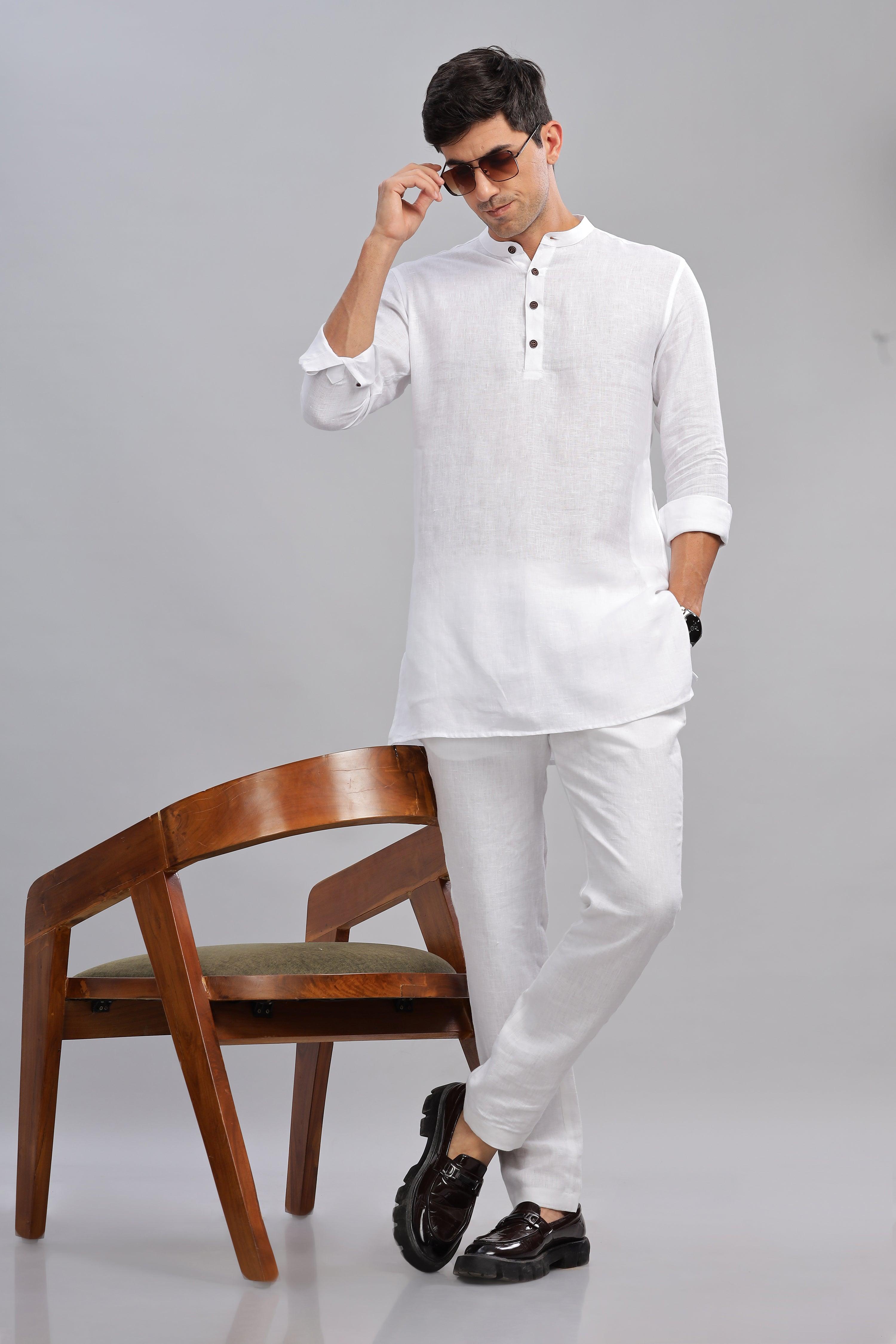 AARAV - Elegant Simplicity Pure Linen White Kurta