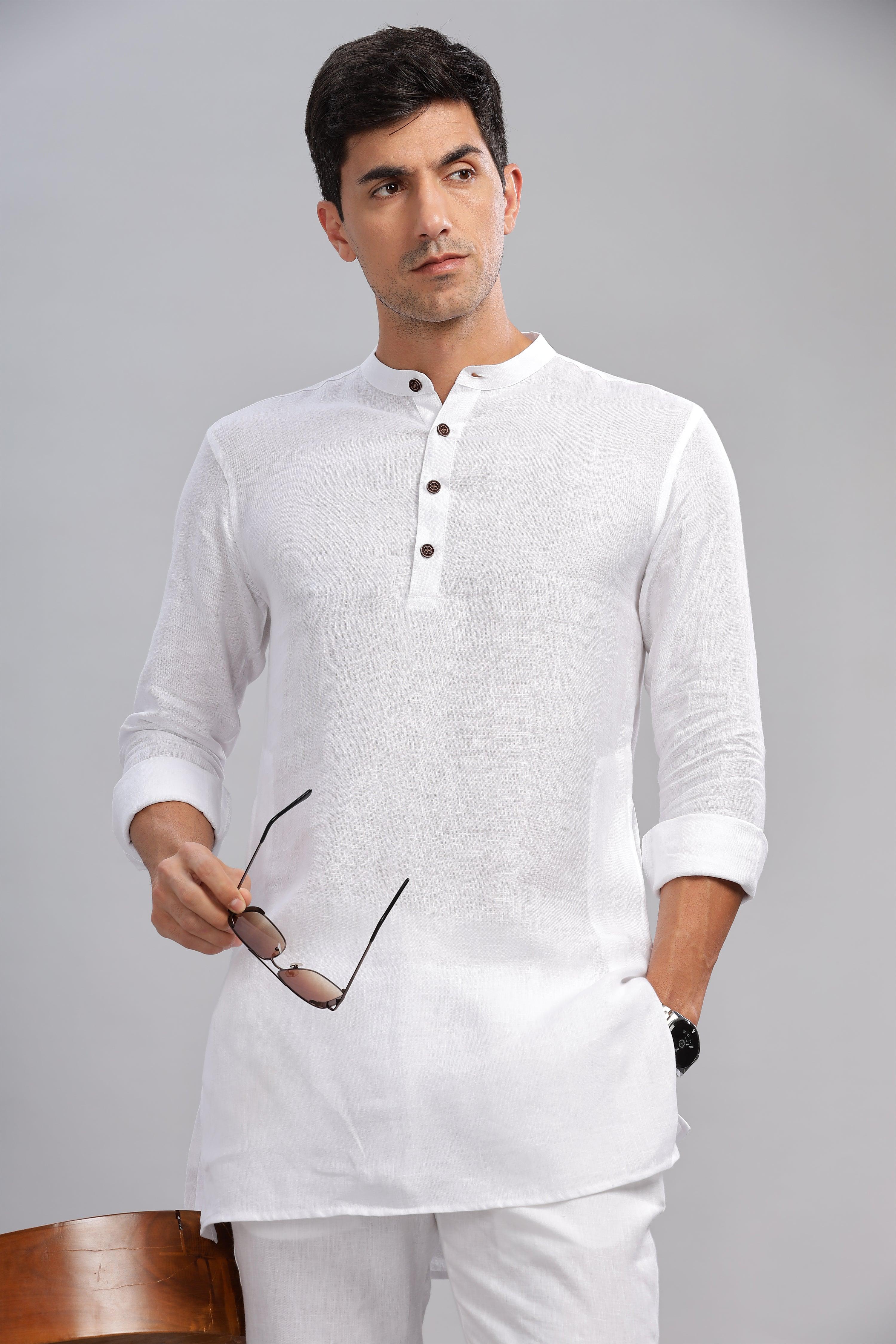 AARAV - Elegant Simplicity Pure Linen White Kurta Sets