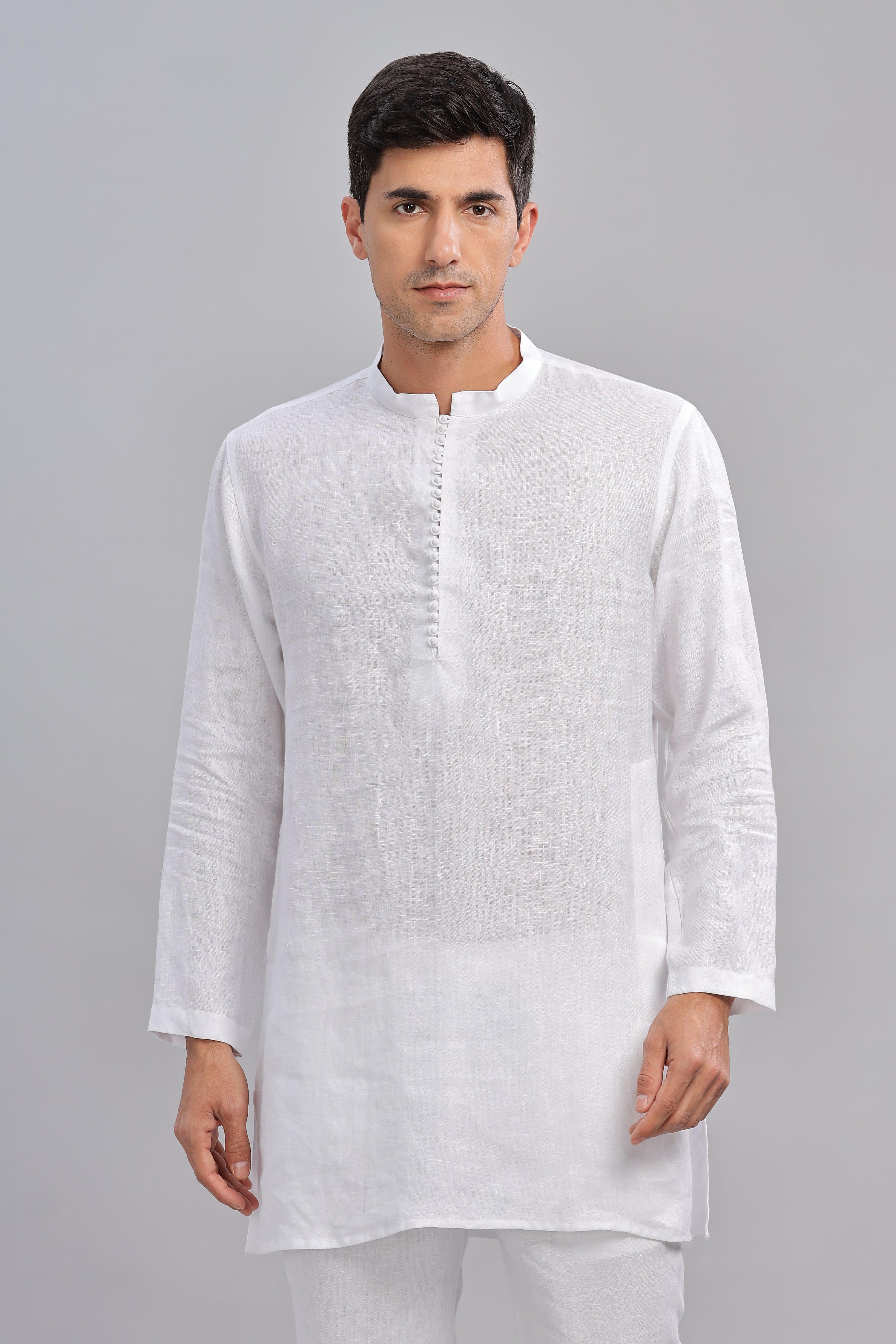 VIVAAN - Handcrafted Luxury 100% Pure Linen White Kurta sets