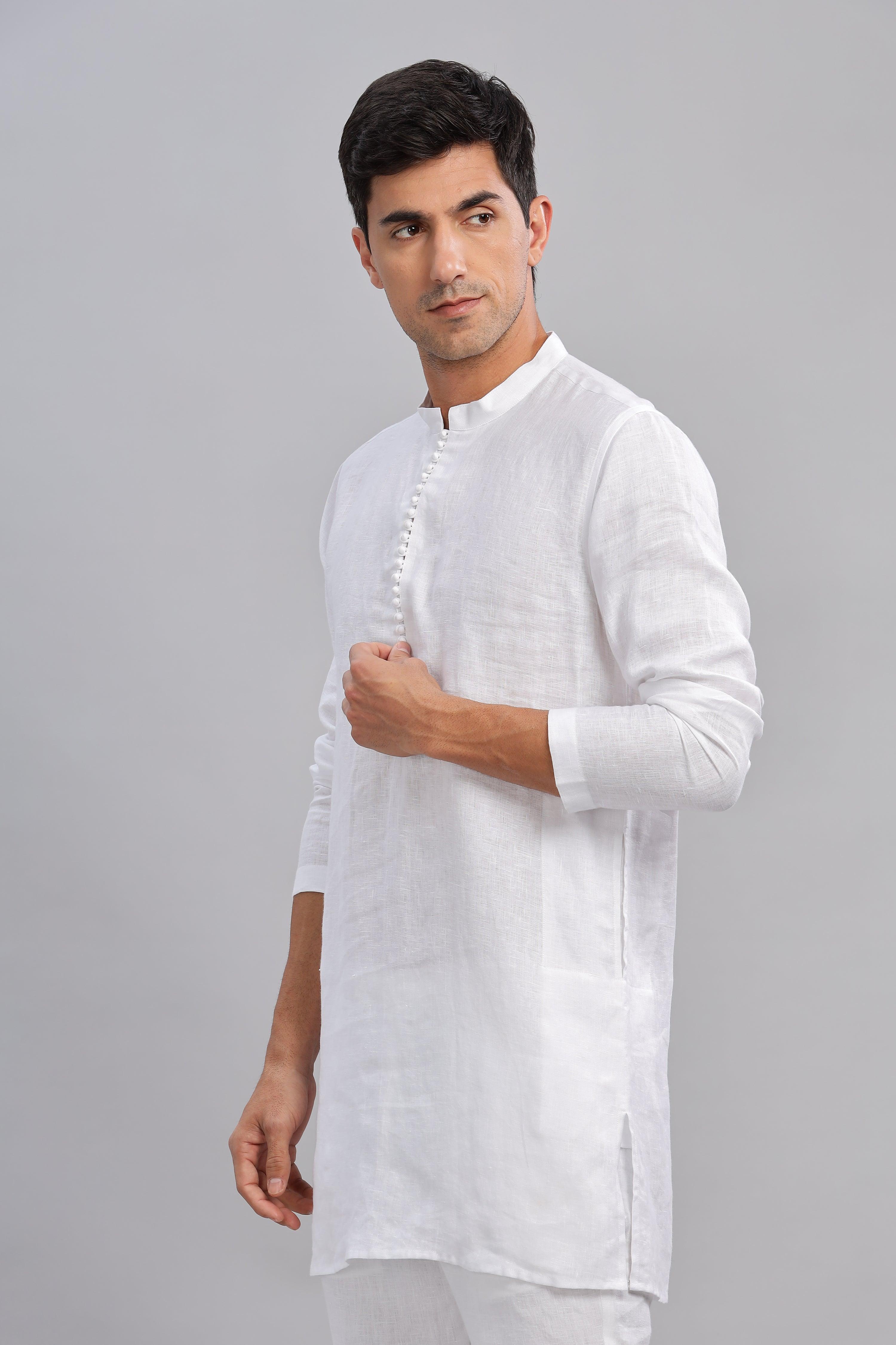 VIVAAN - Handcrafted Luxury 100% Pure Linen White Kurta sets
