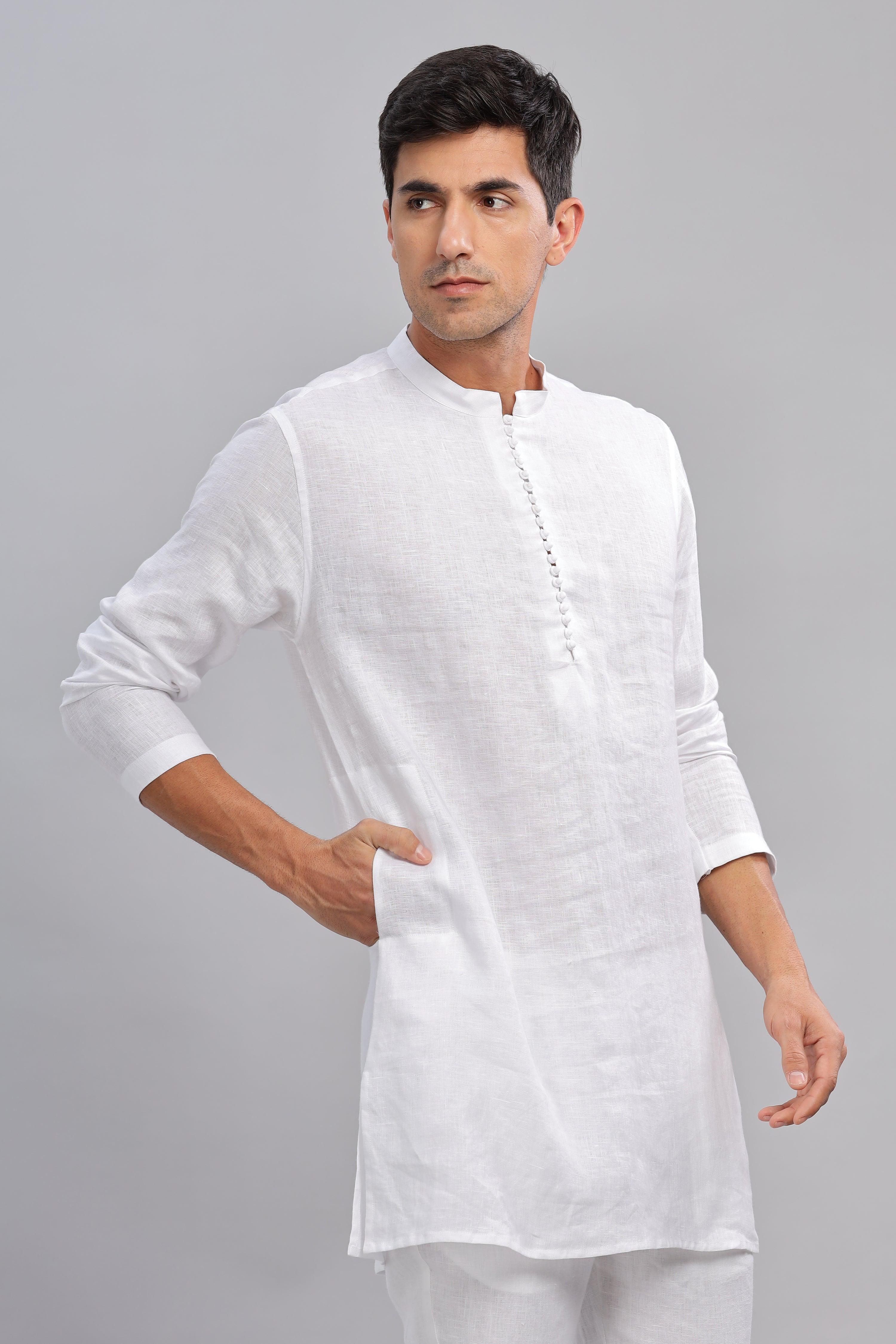 VIVAAN - Handcrafted Luxury 100% Pure Linen White Kurta sets