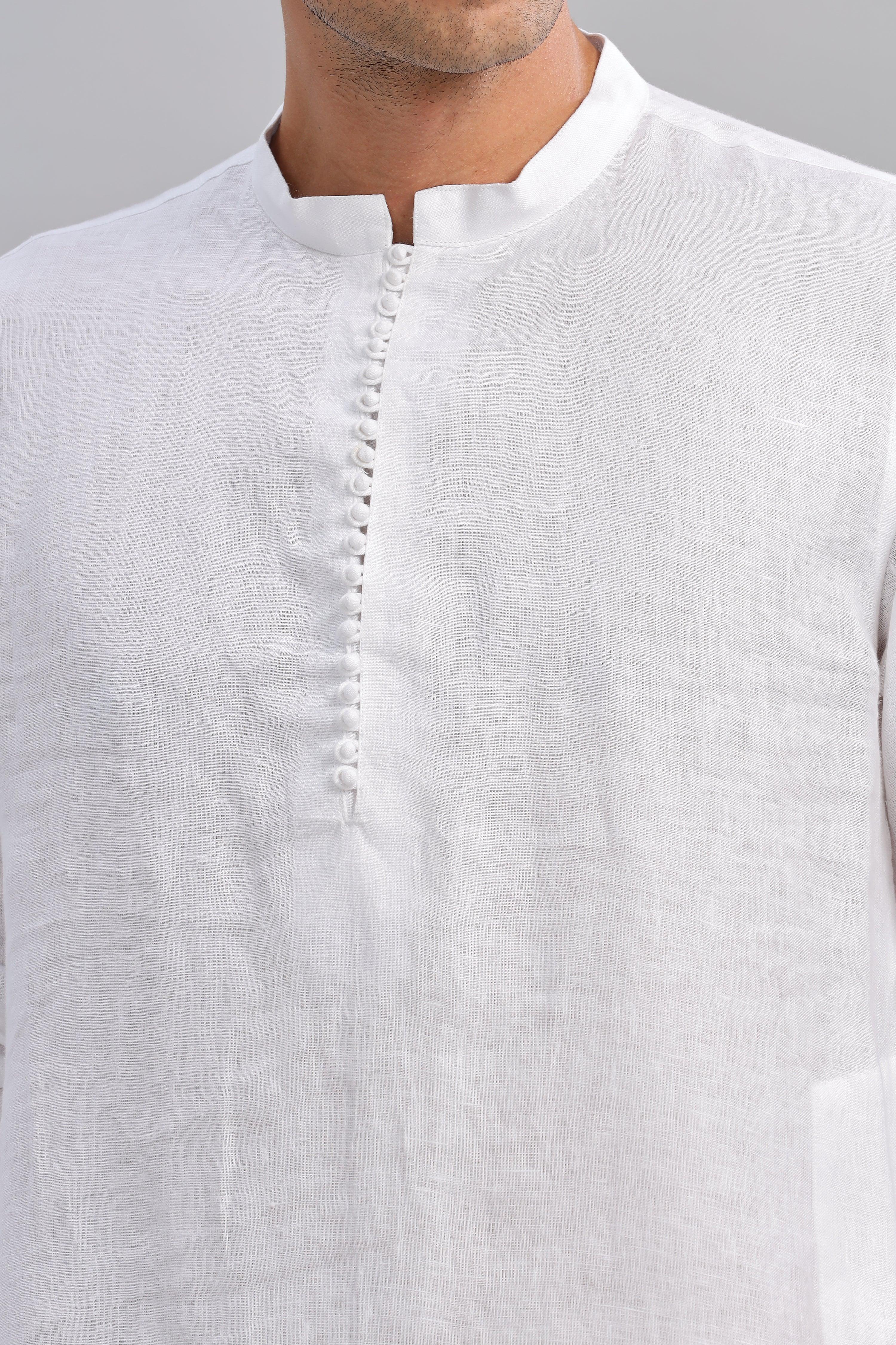 VIVAAN - Handcrafted Luxury 100% Pure Linen White Kurta sets