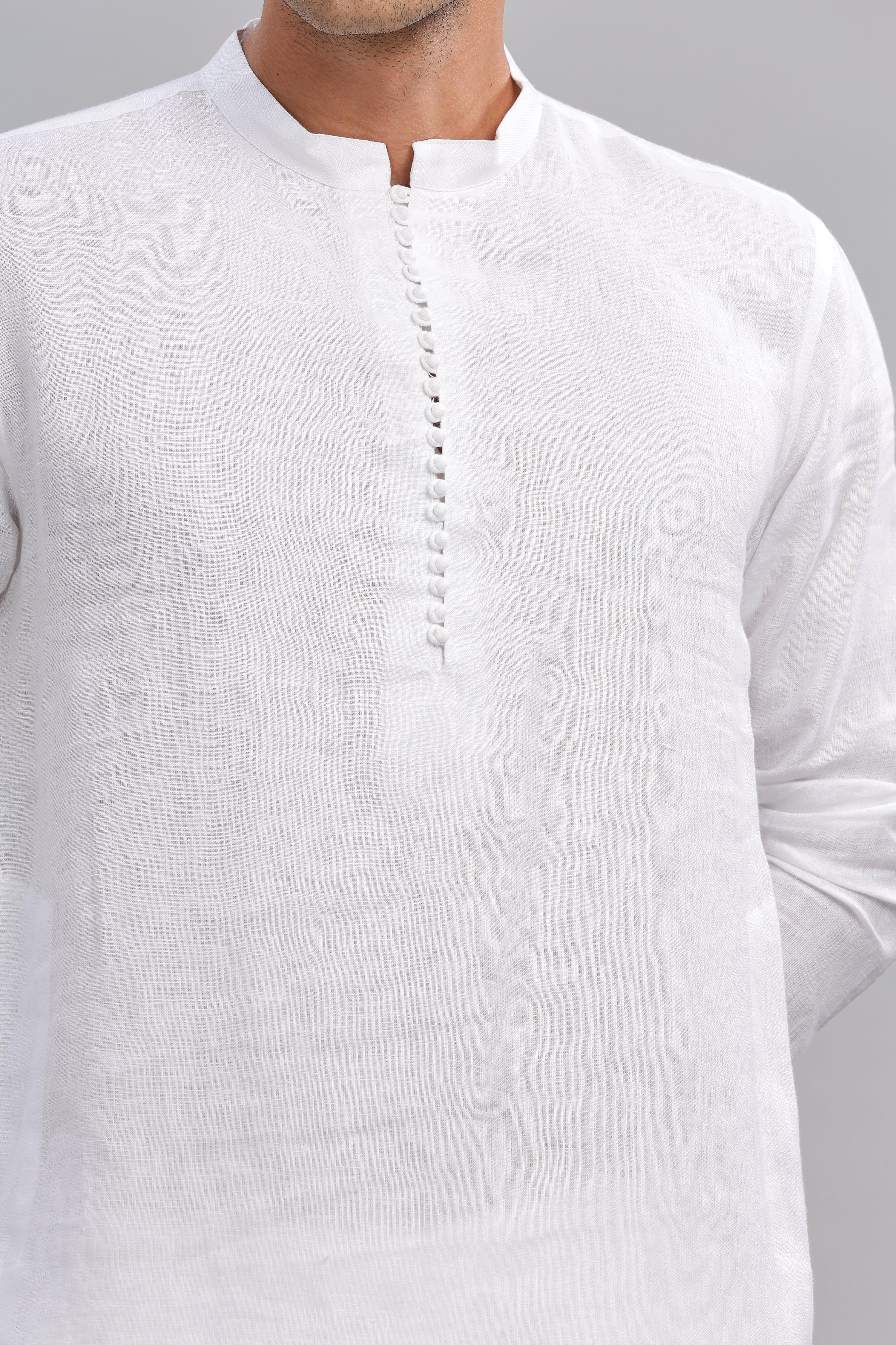 VIVAAN - Handcrafted Luxury 100% Pure Linen White Kurta sets