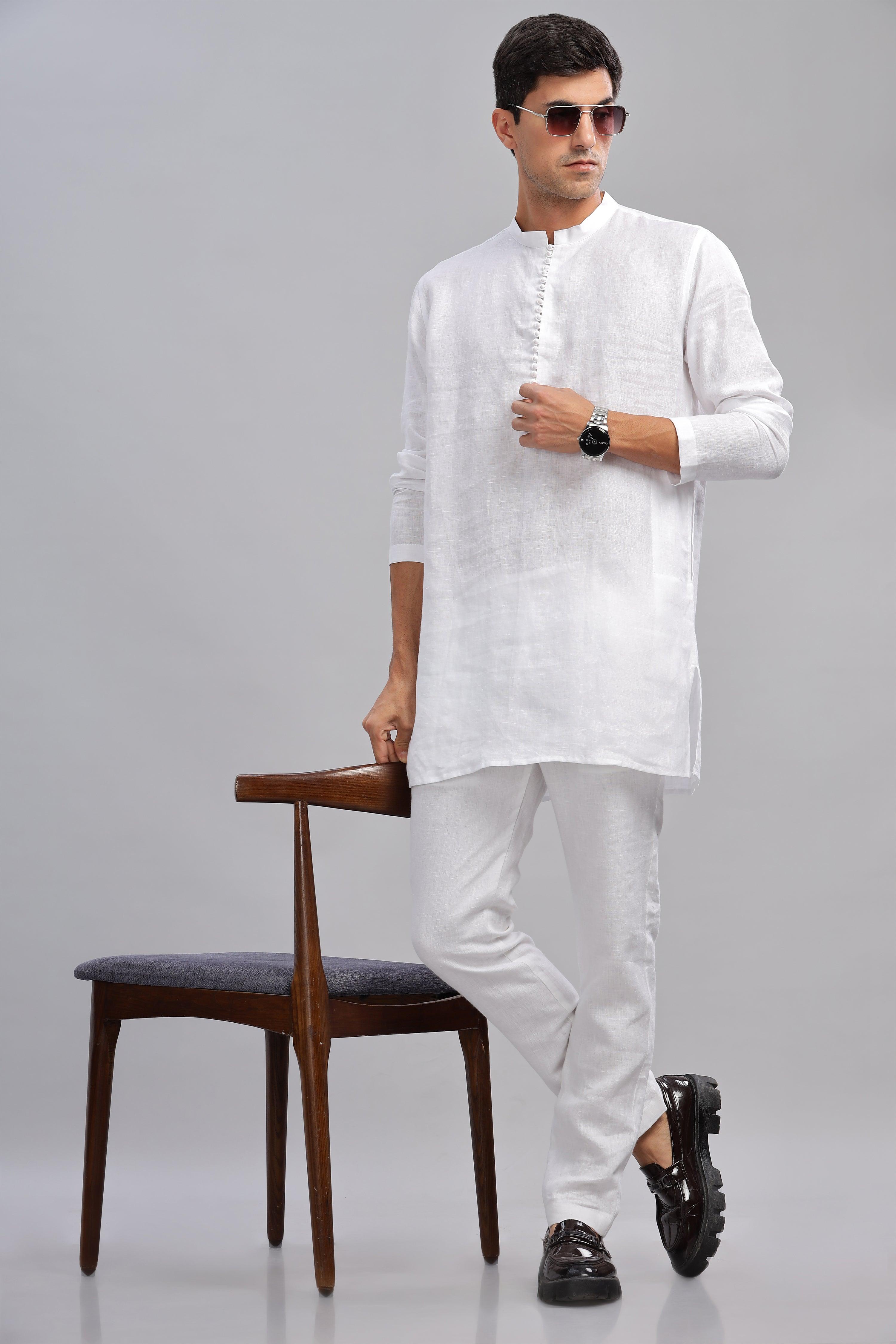 VIVAAN - Handcrafted Luxury 100% Pure Linen White Kurta sets