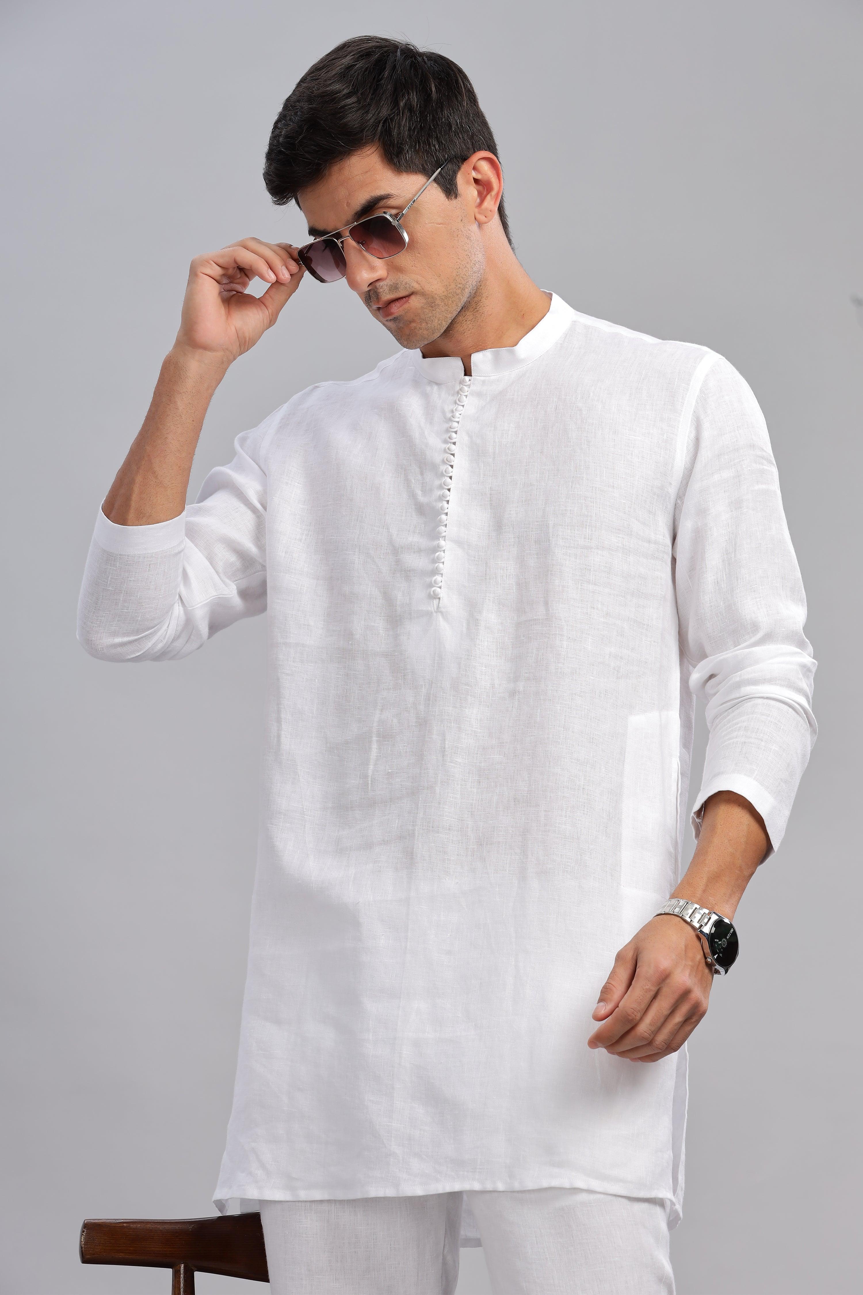 VIVAAN - Handcrafted Luxury 100% Pure Linen White Kurta