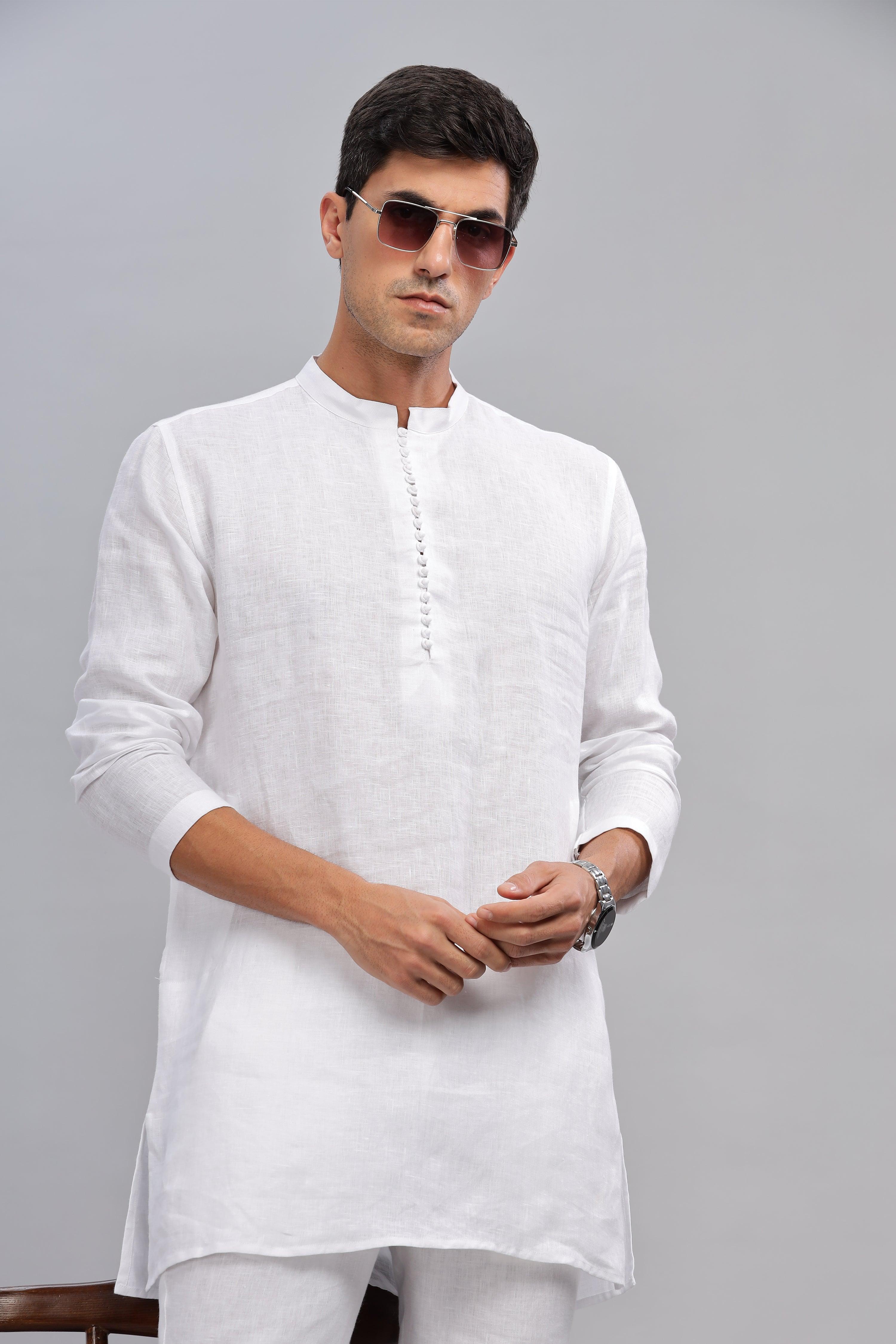 VIVAAN - Handcrafted Luxury 100% Pure Linen White Kurta sets