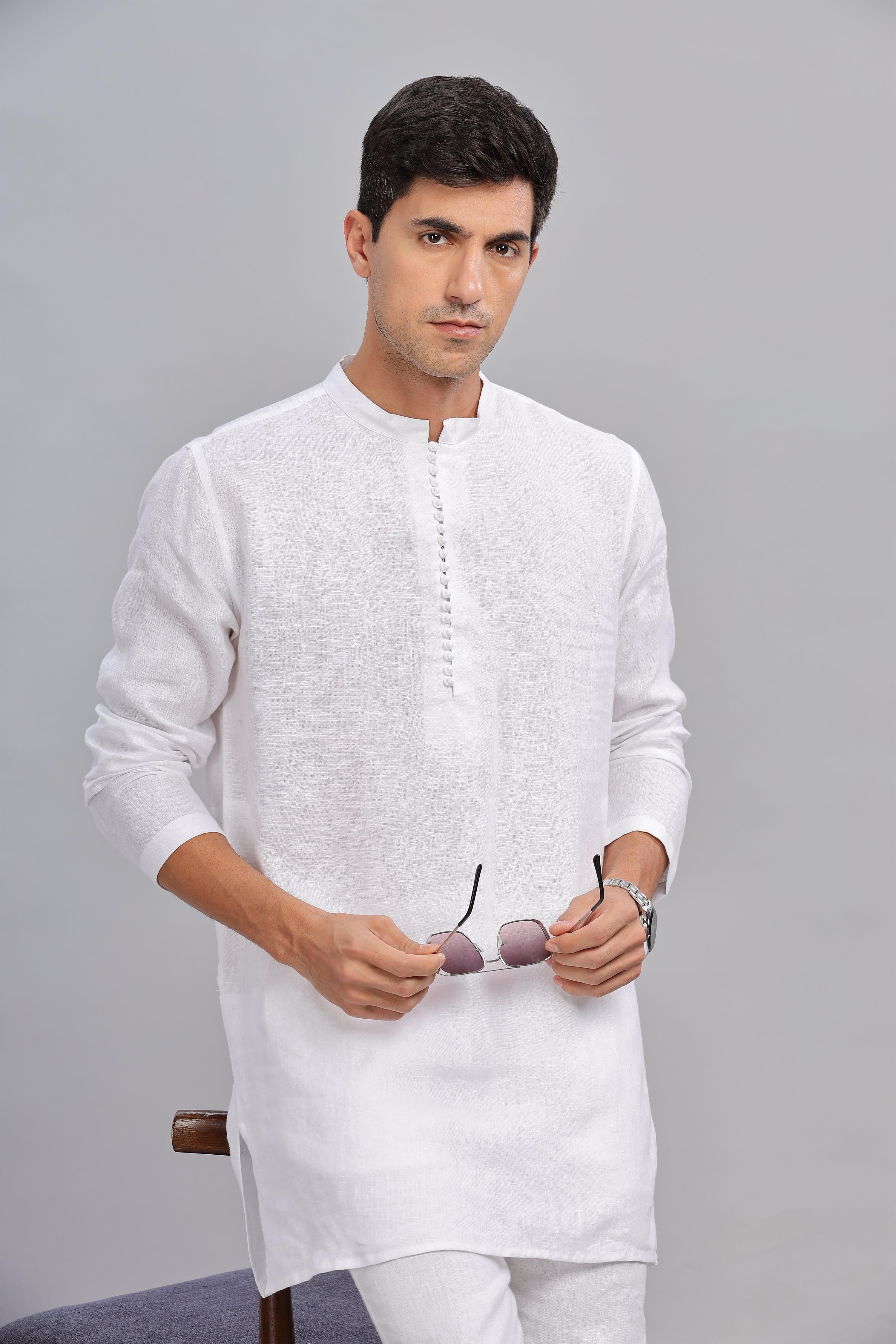 VIVAAN - Handcrafted Luxury 100% Pure Linen White Kurta sets