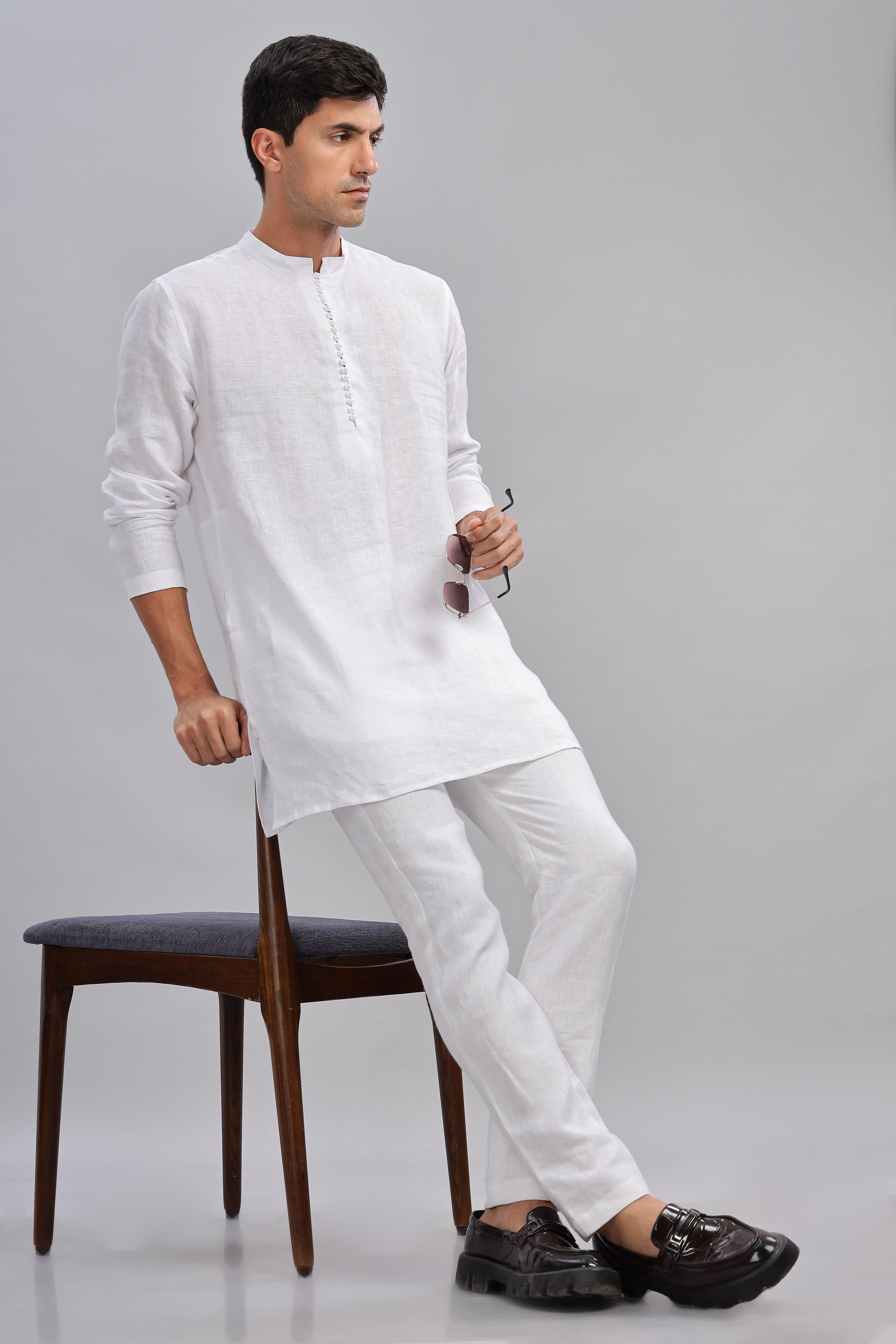 VIVAAN - Handcrafted Luxury 100% Pure Linen White Kurta sets