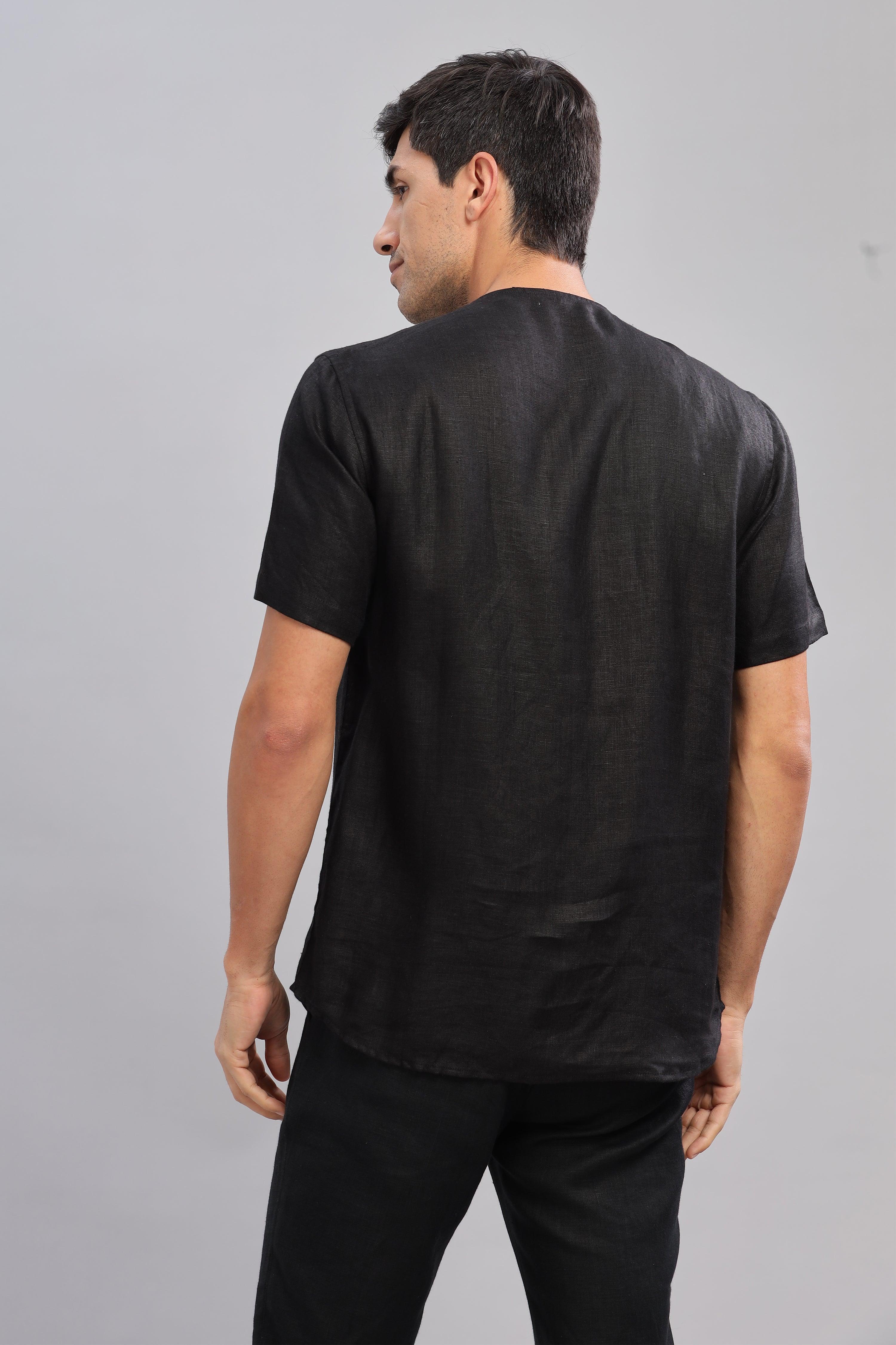 RAY - Pure French Linen Black T-Shirt