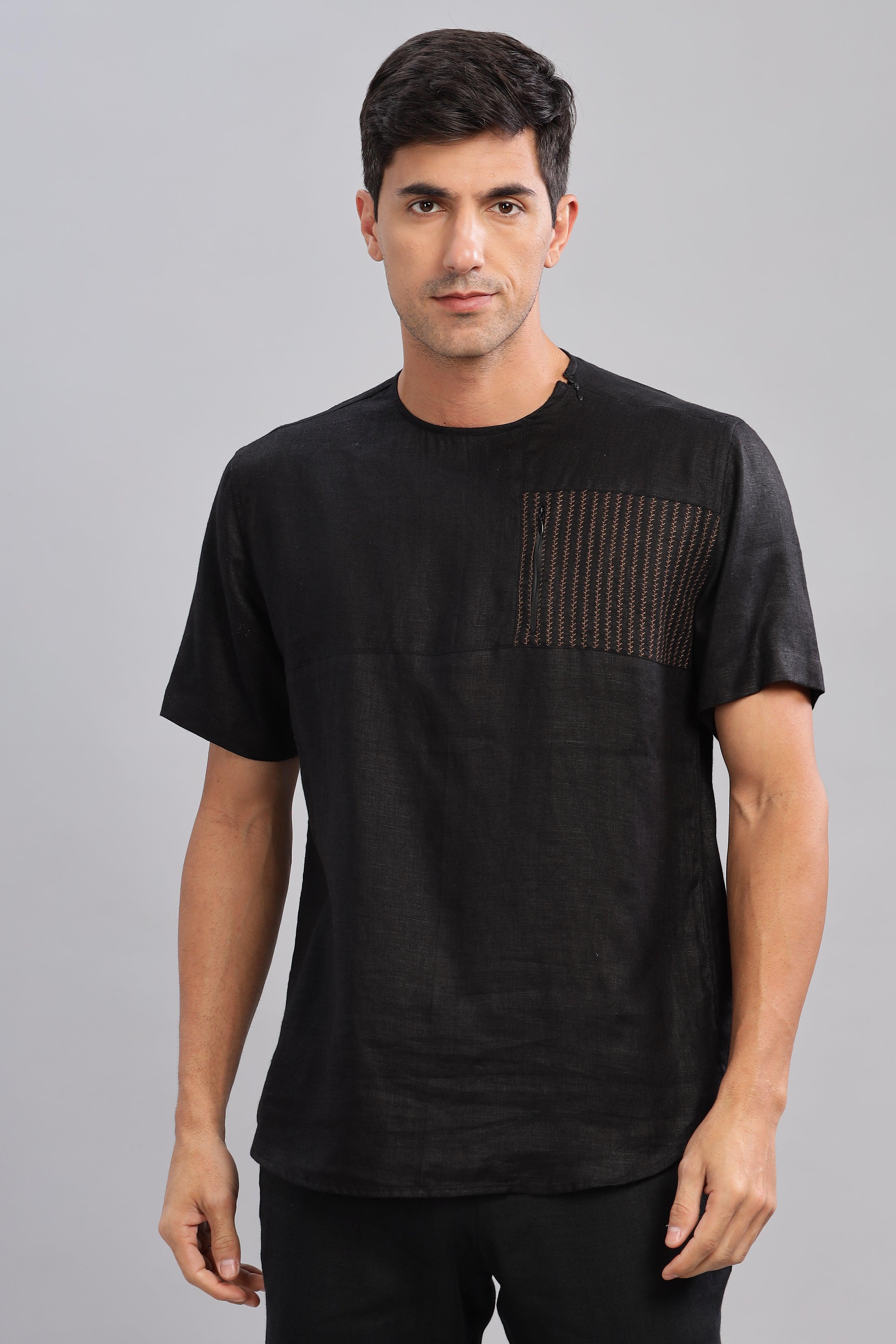 RAY  - Pure French Linen Black T-Shirt