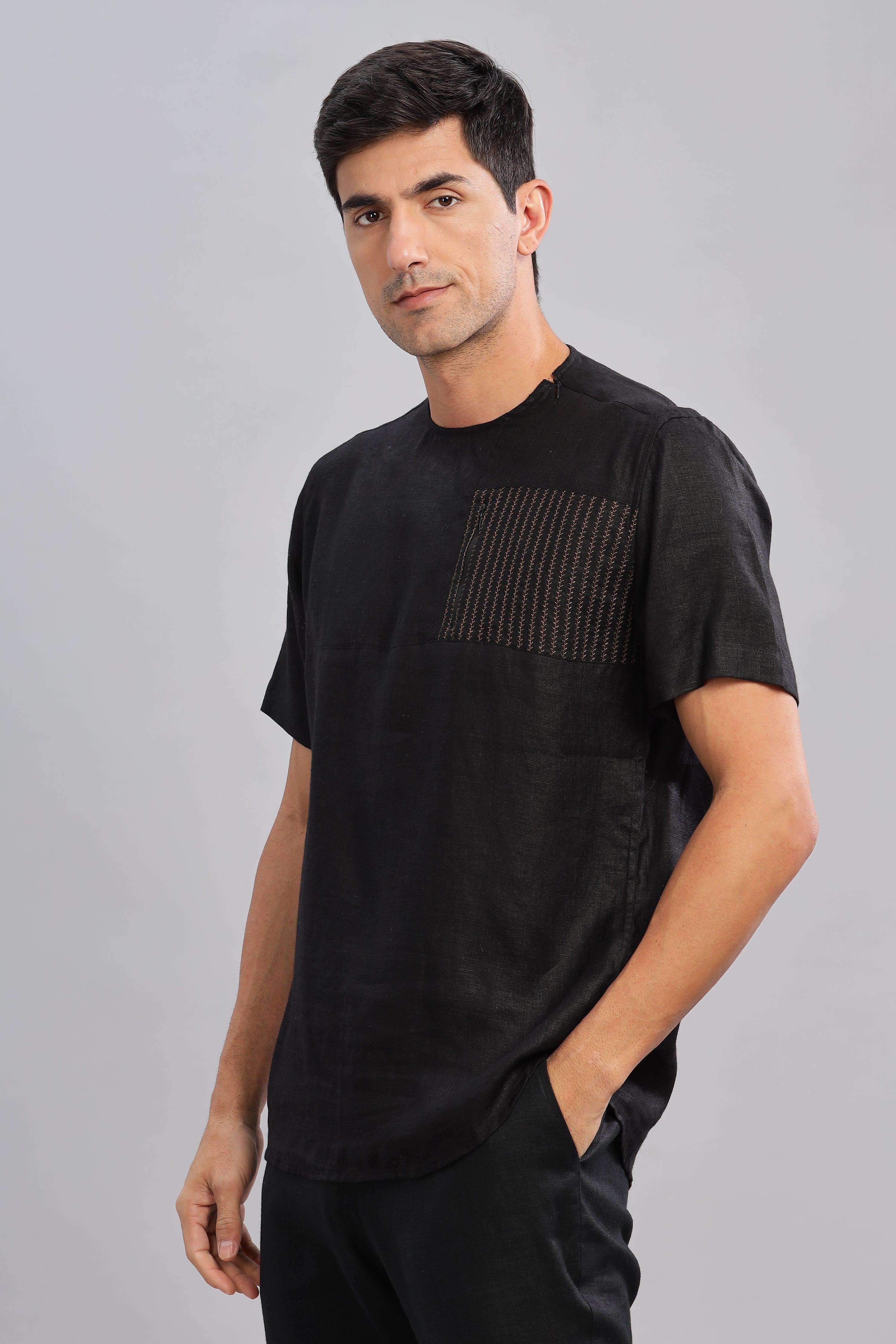 RAY - Pure French Linen Black T-Shirt