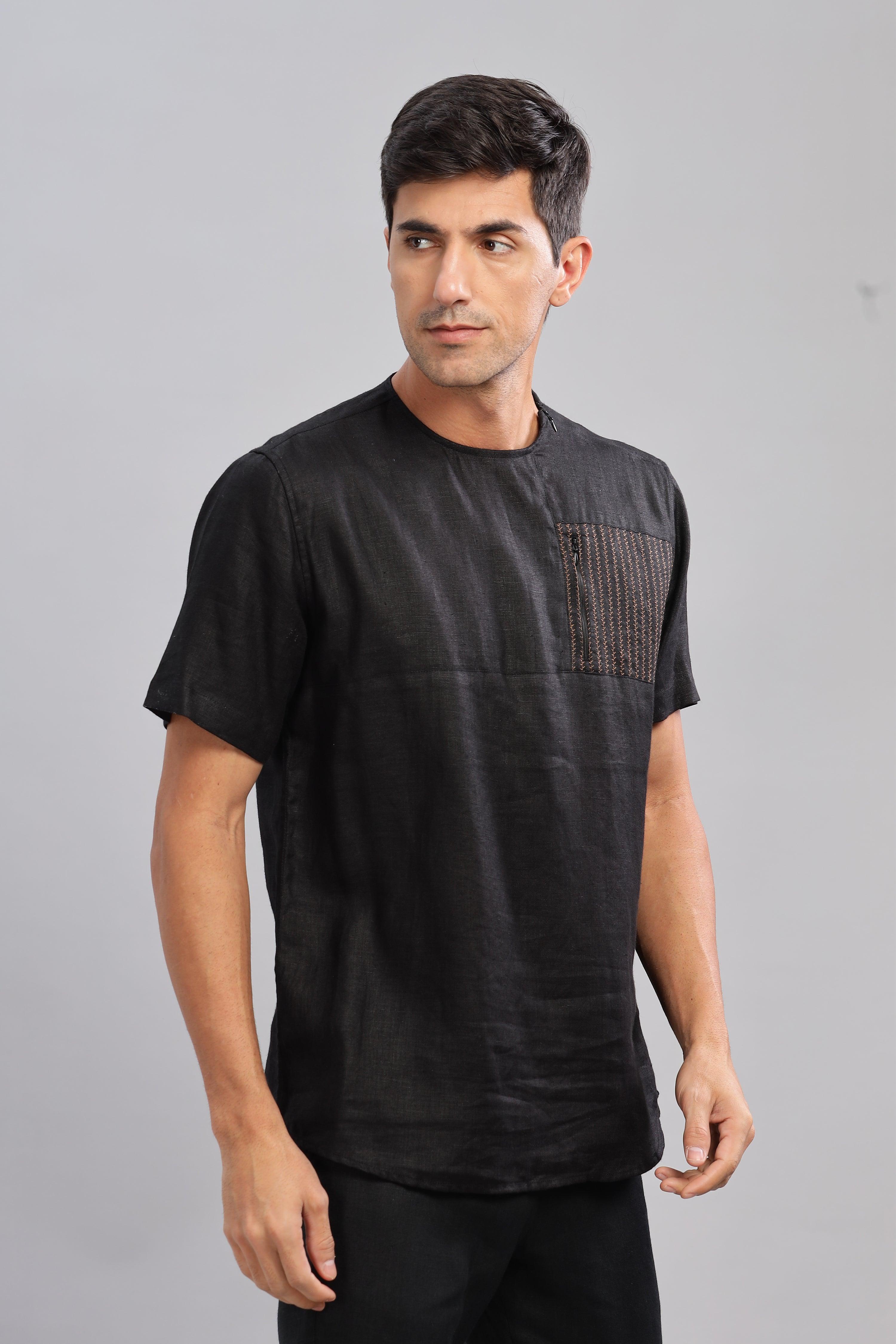 RAY - Pure French Linen Black T-Shirt
