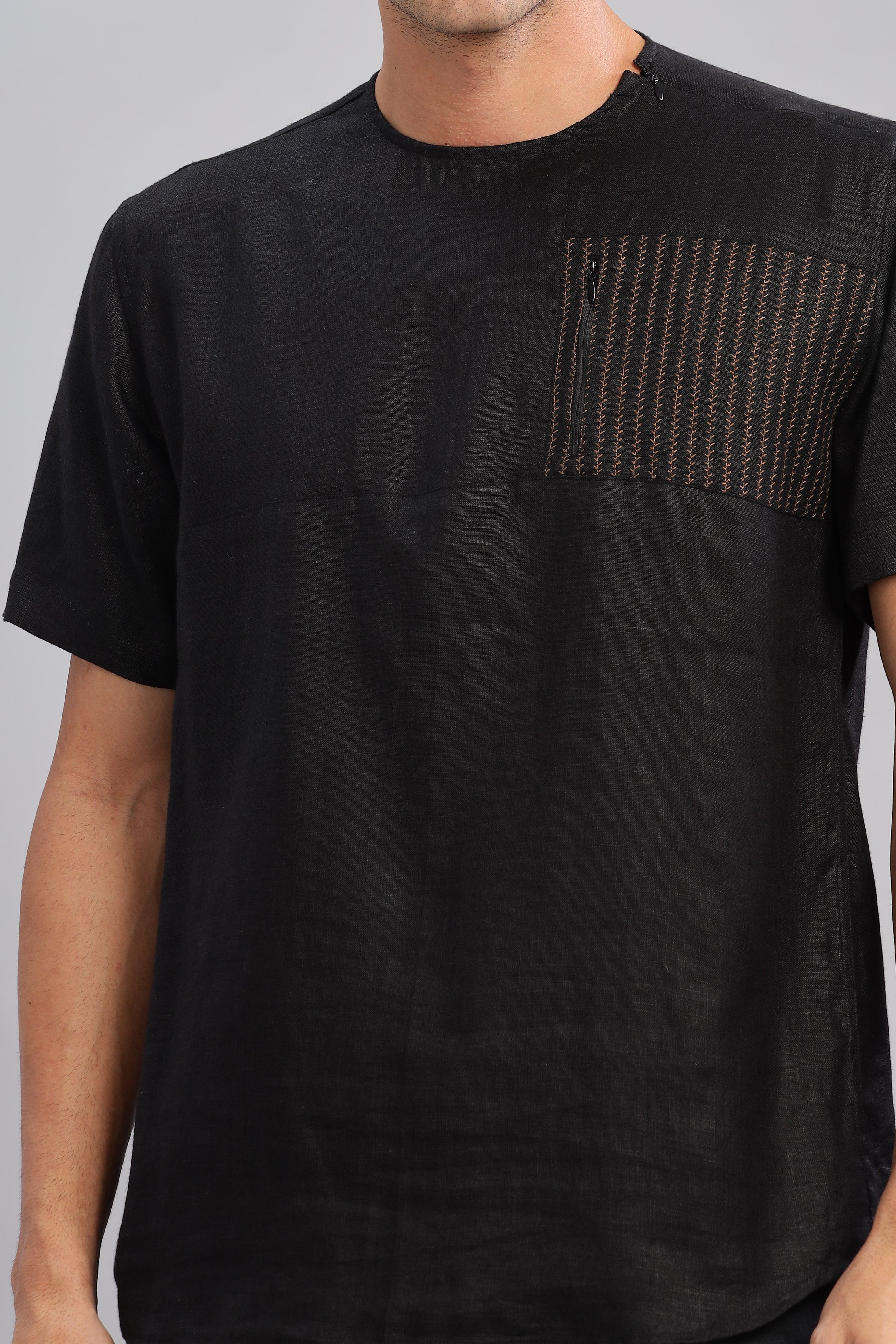 RAY - Pure French Linen Black T-Shirt