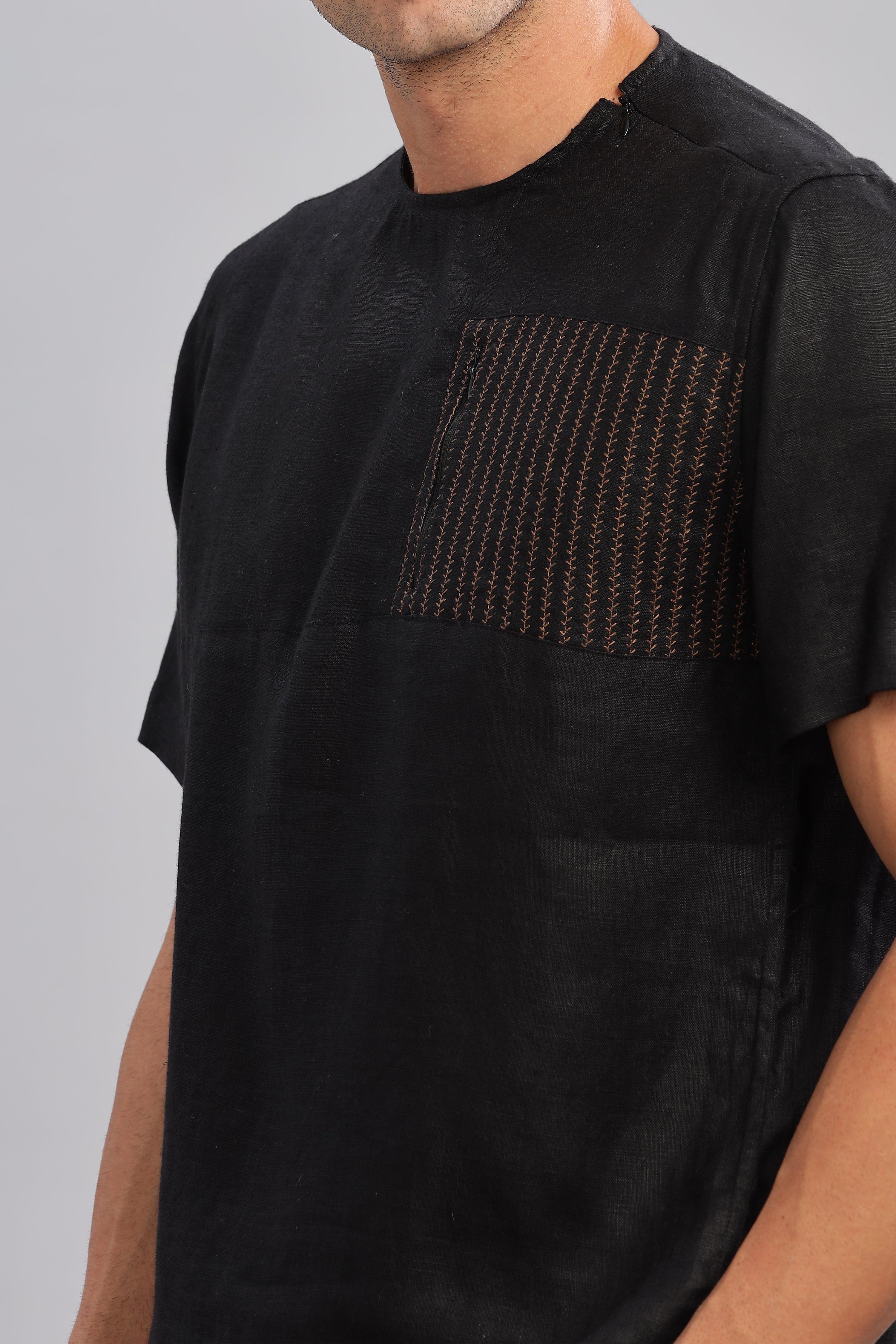 RAY - Pure French Linen Black T-Shirt