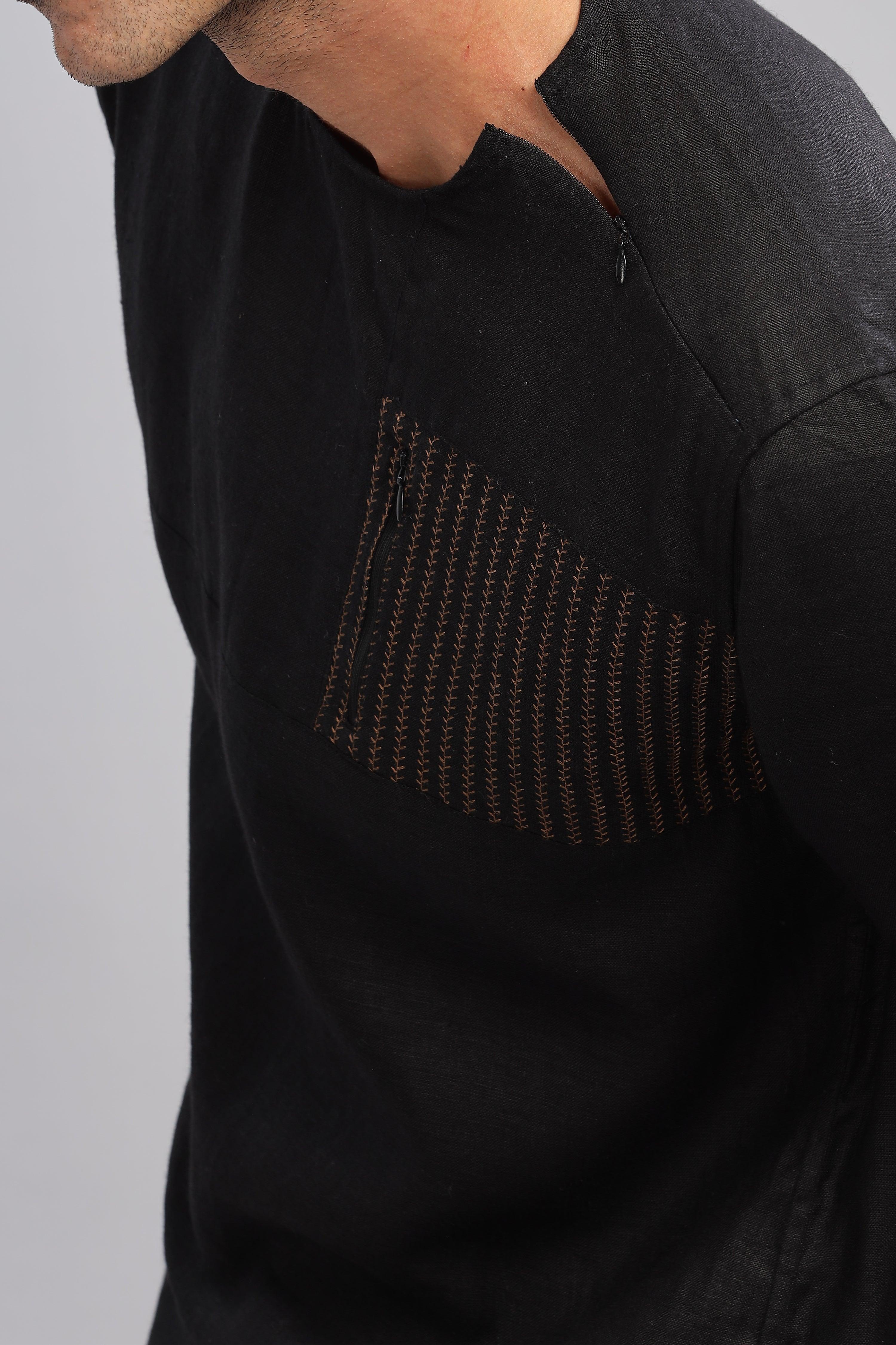 RAY  - Pure French Linen Black T-Shirt