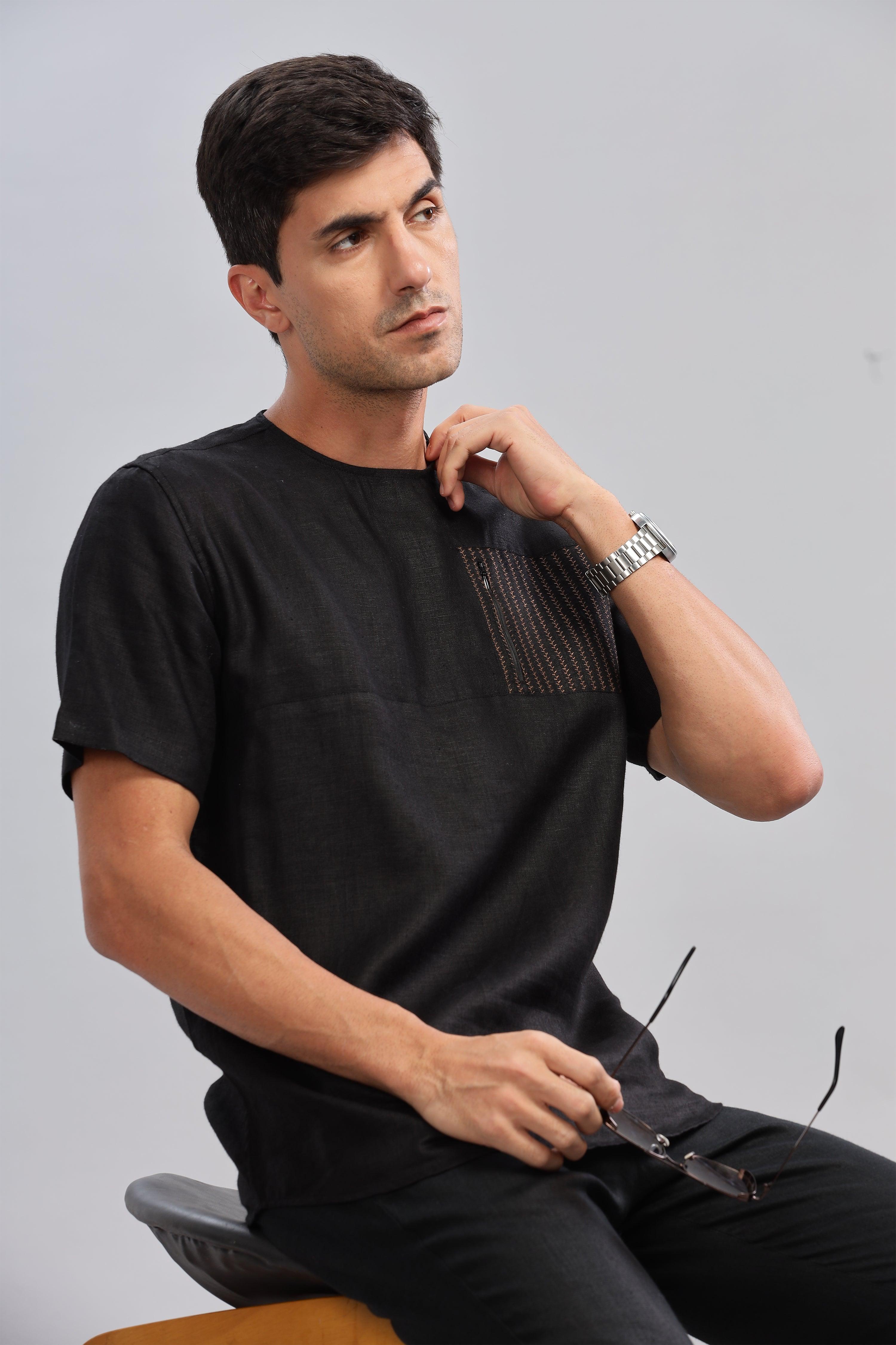 RAY - Pure French Linen Black T-Shirt