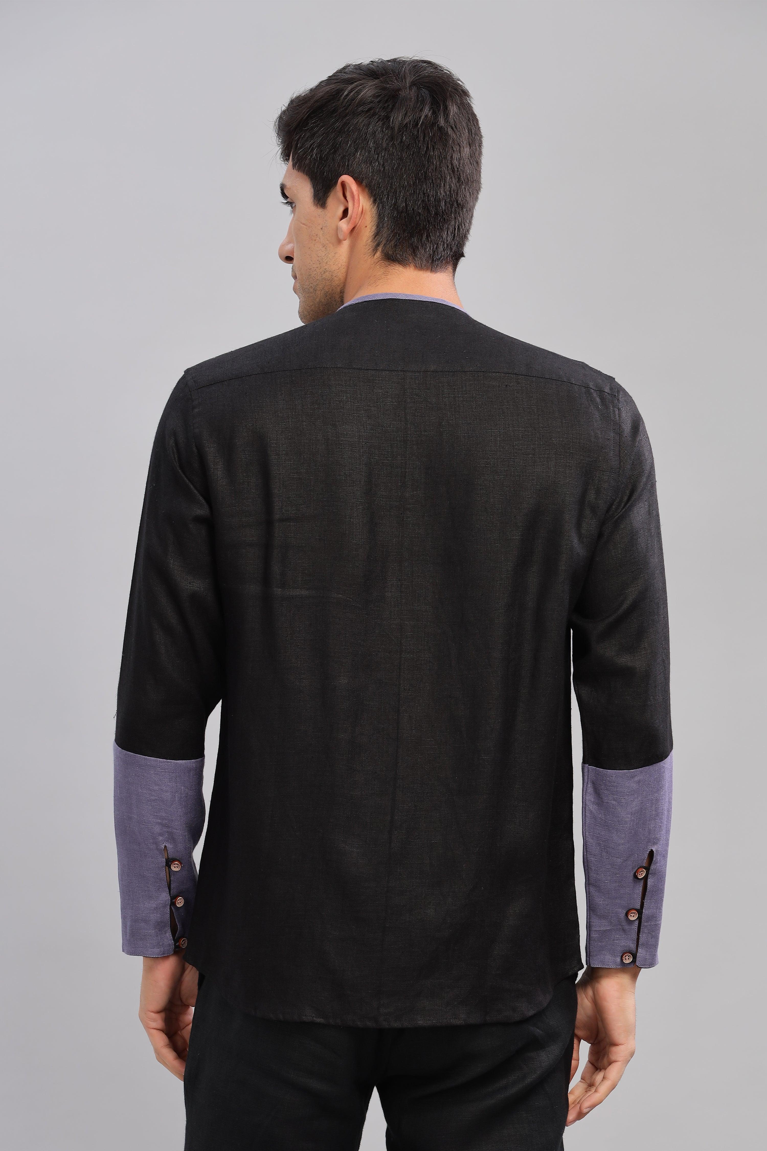 MIKEY - ELEGANT CONTRAST PURE LINEN SHIRT