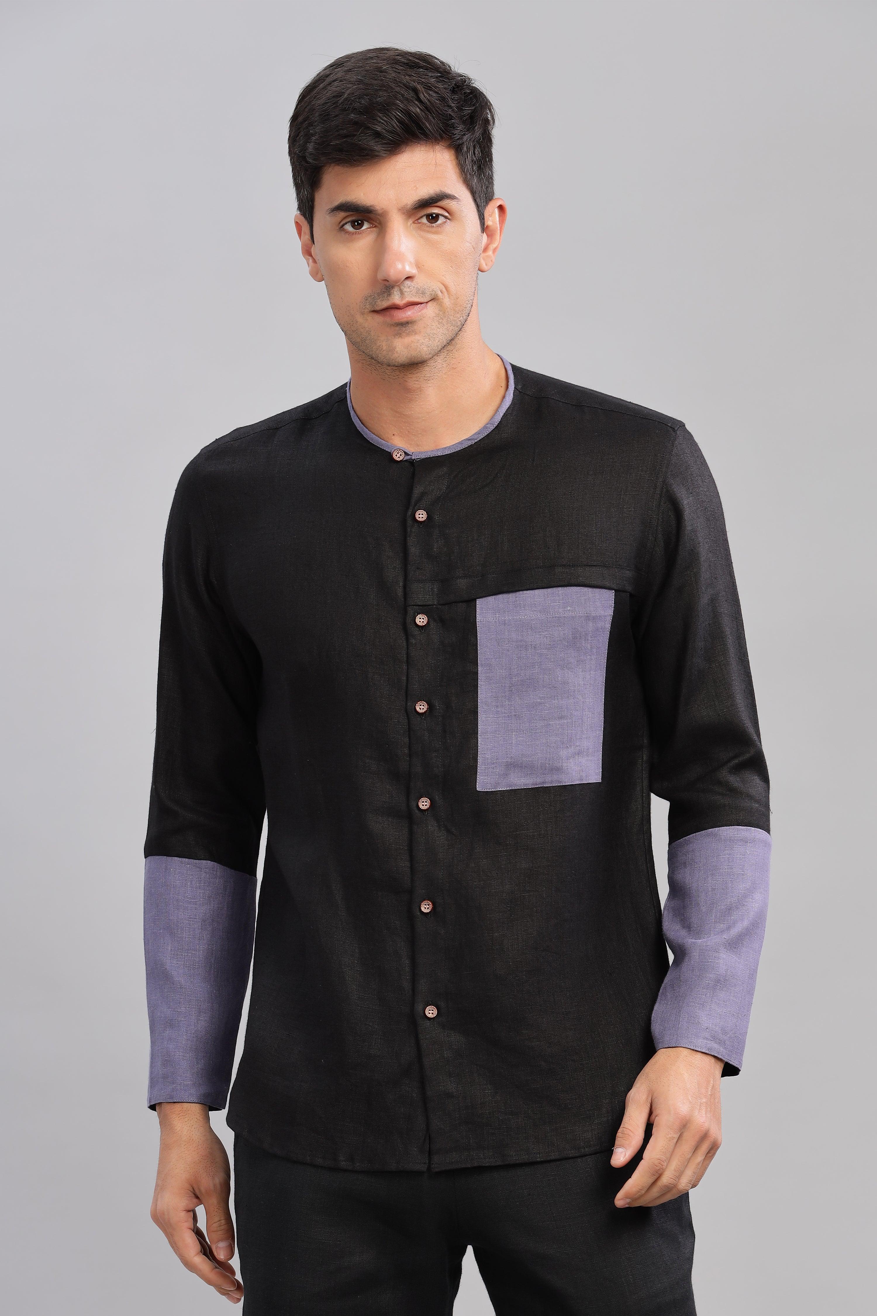 MIKEY - ELEGANT CONTRAST PURE LINEN SHIRT