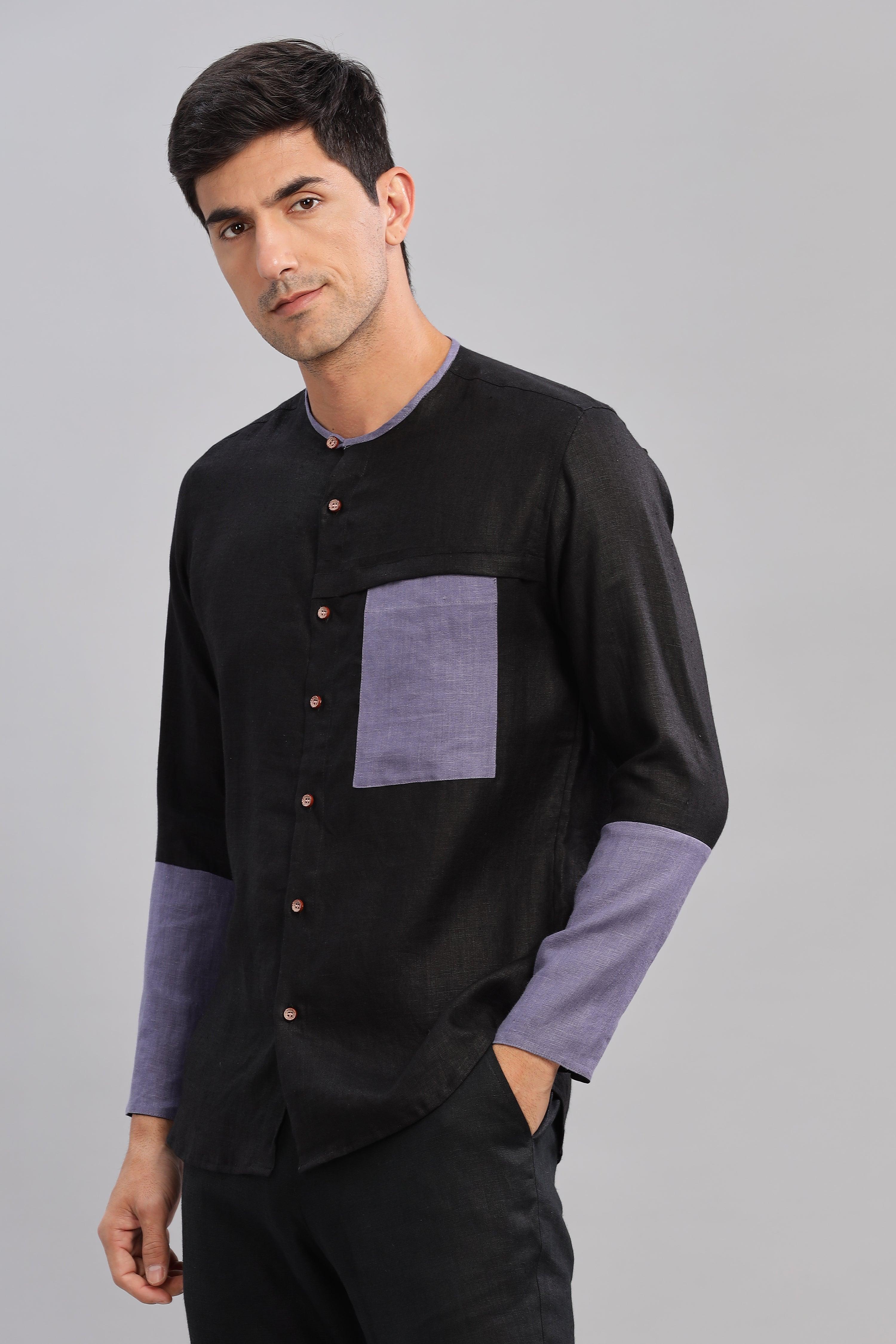 MIKEY - ELEGANT CONTRAST PURE LINEN SHIRT