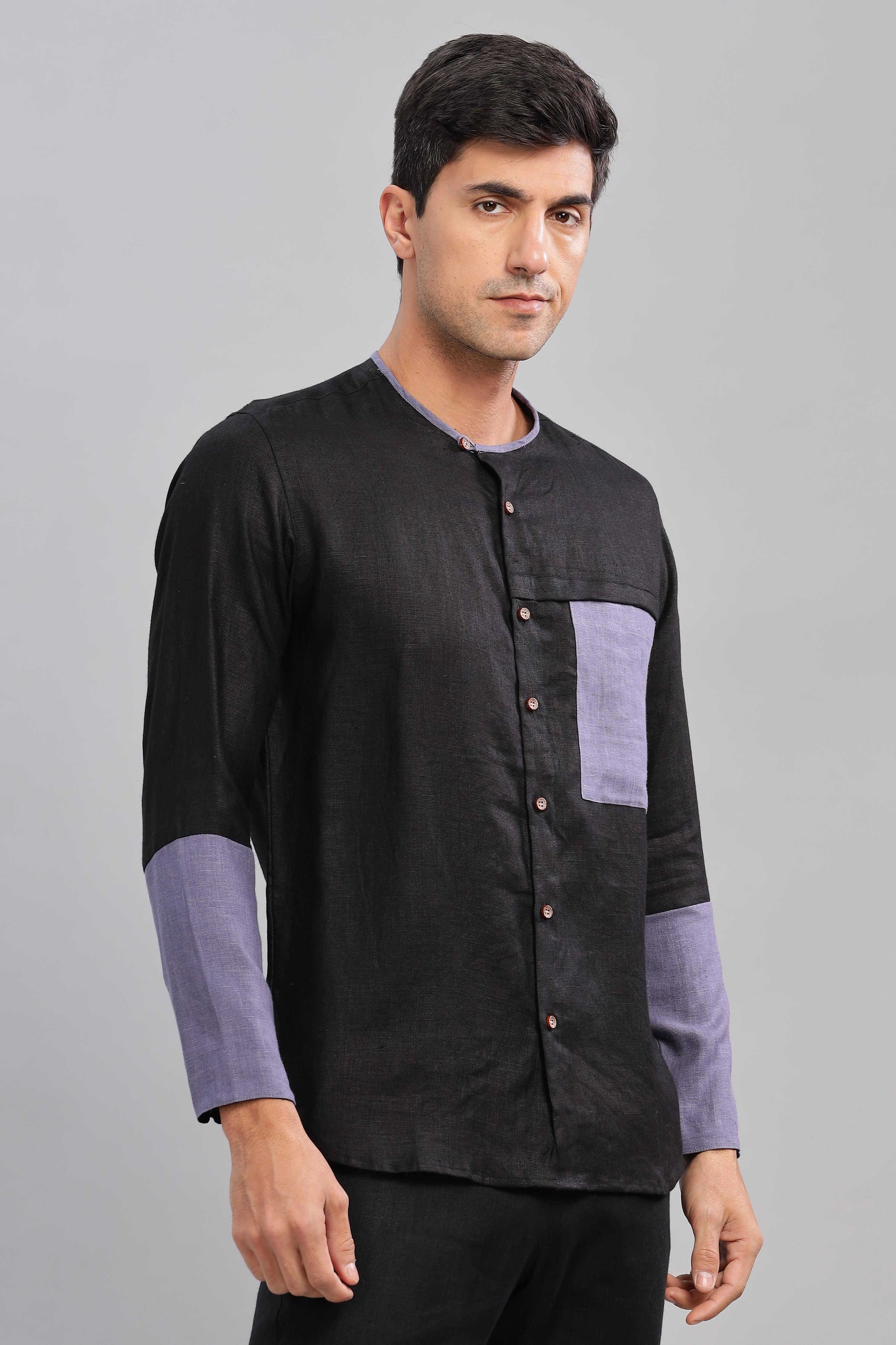 MIKEY - ELEGANT CONTRAST PURE LINEN SHIRT