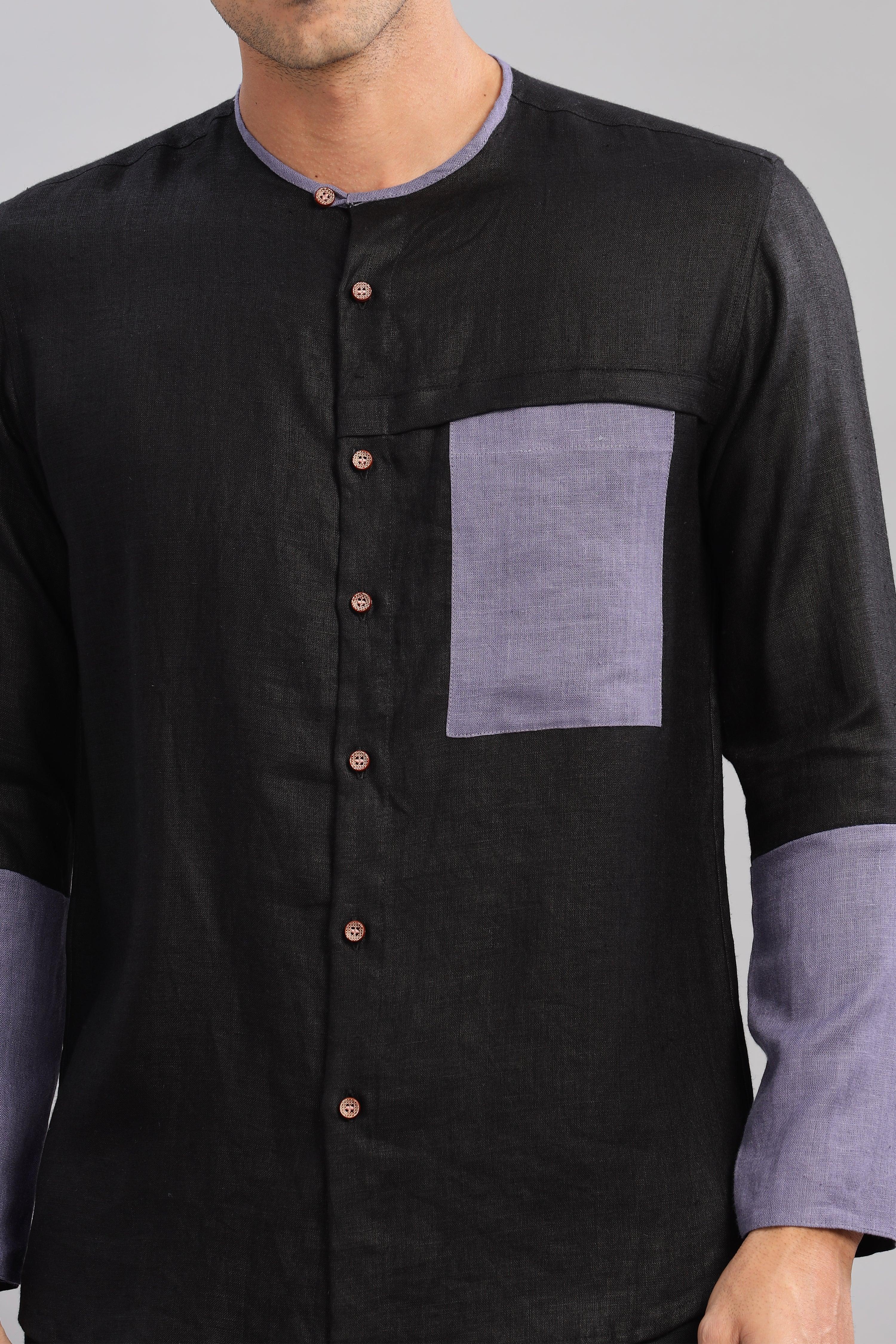 MIKEY - ELEGANT CONTRAST PURE LINEN SHIRT