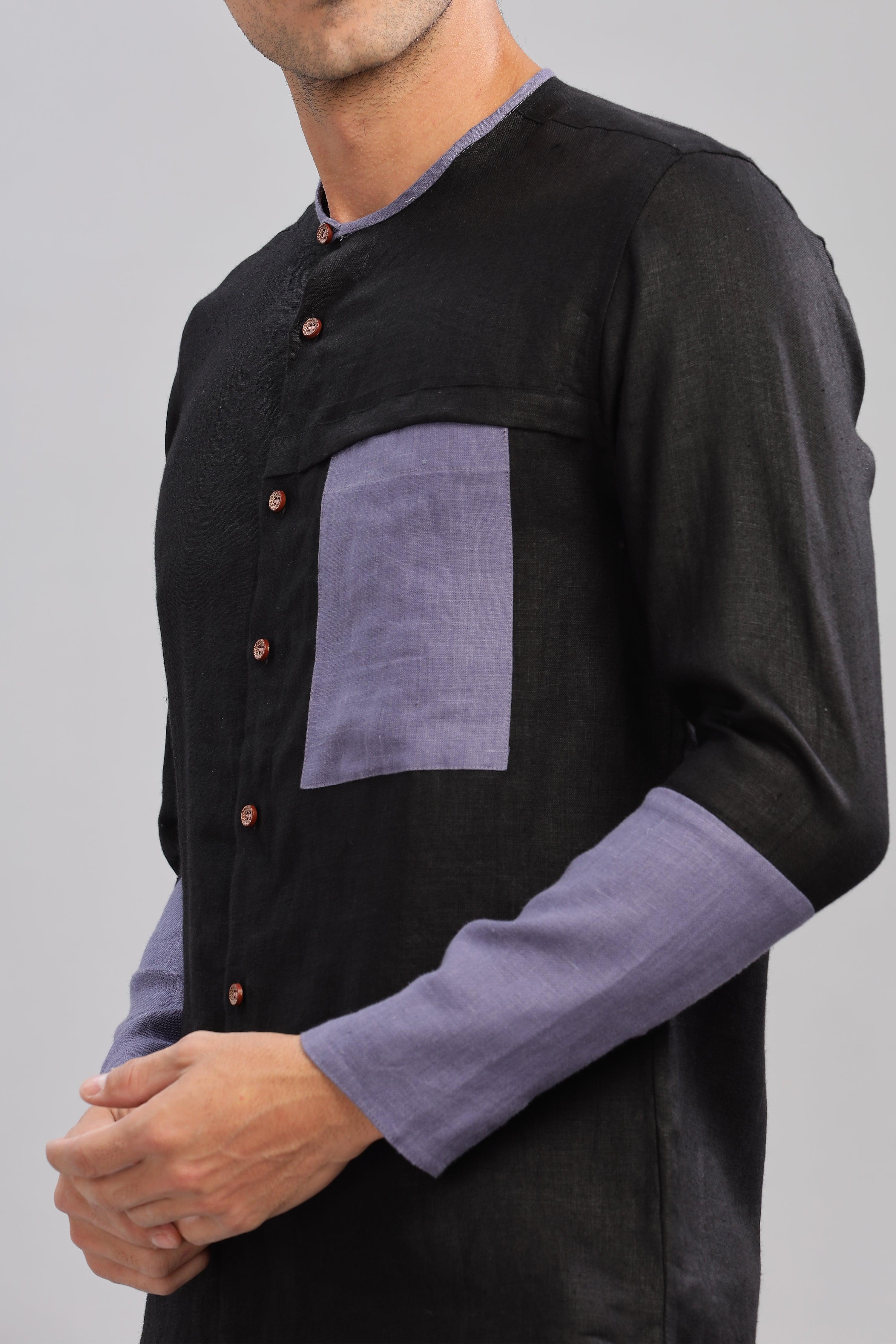 MIKEY - ELEGANT CONTRAST PURE LINEN SHIRT