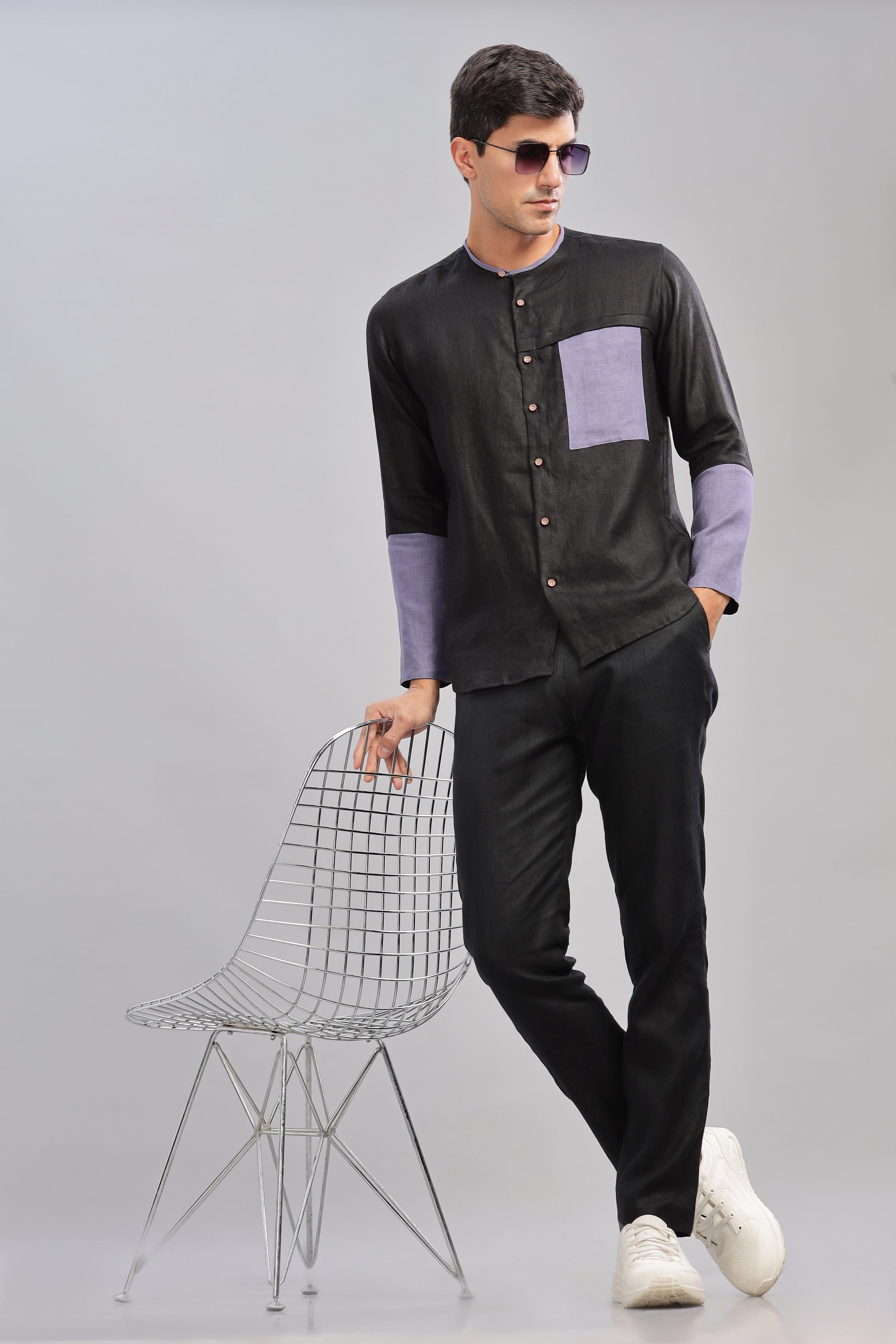 MIKEY - ELEGANT CONTRAST PURE LINEN SHIRT