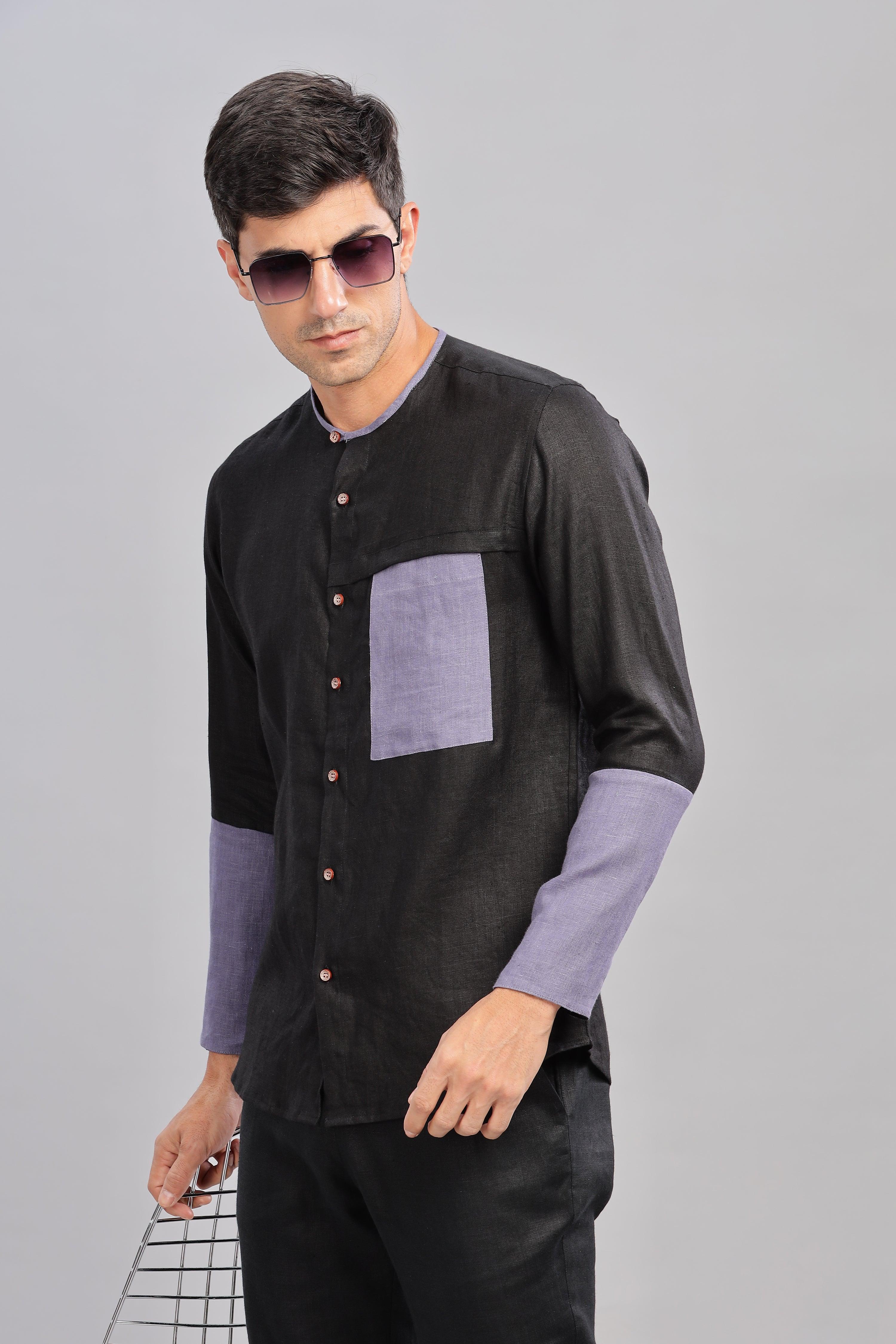 MIKEY - ELEGANT CONTRAST PURE LINEN SHIRT