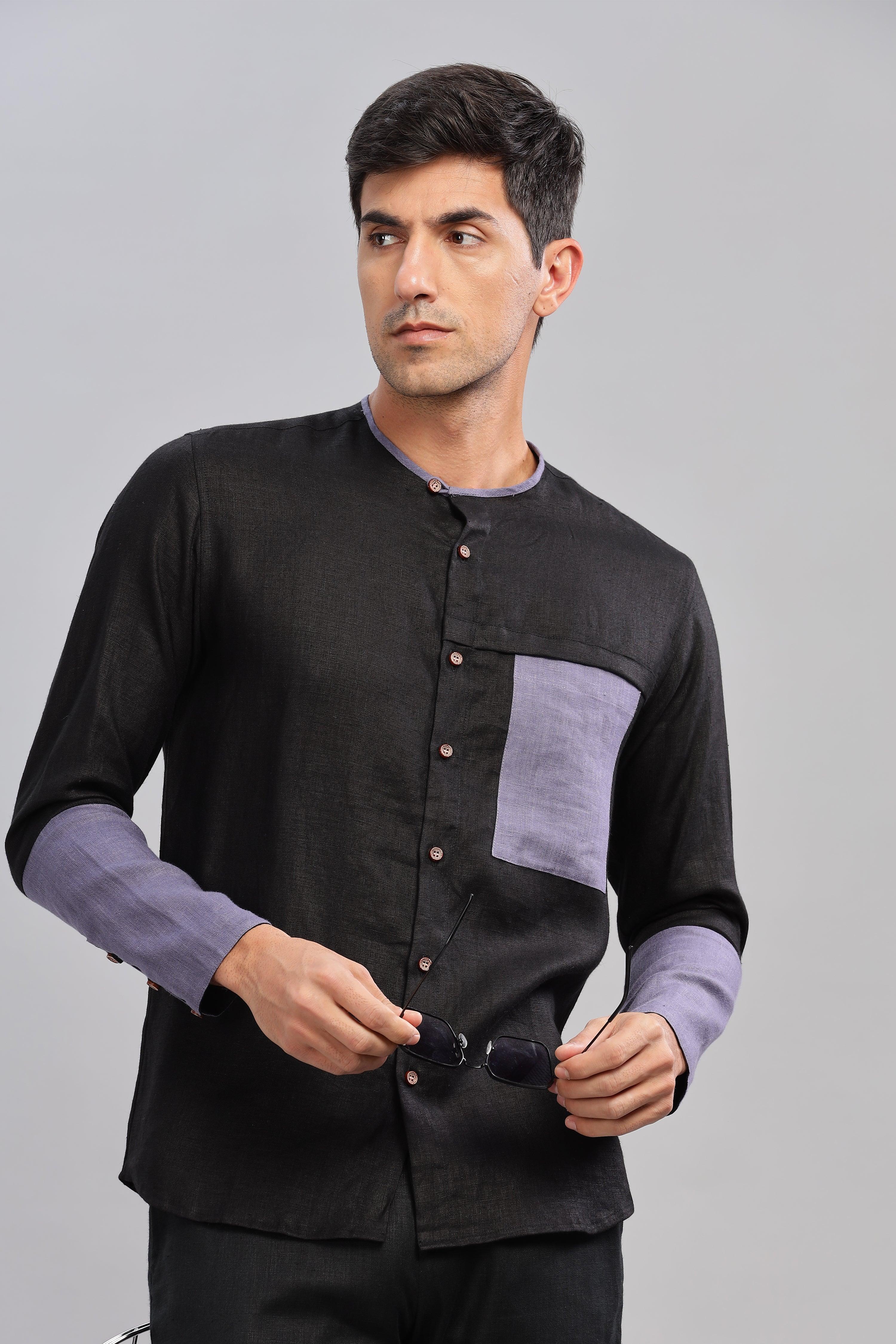 MIKEY - ELEGANT CONTRAST PURE LINEN SHIRT