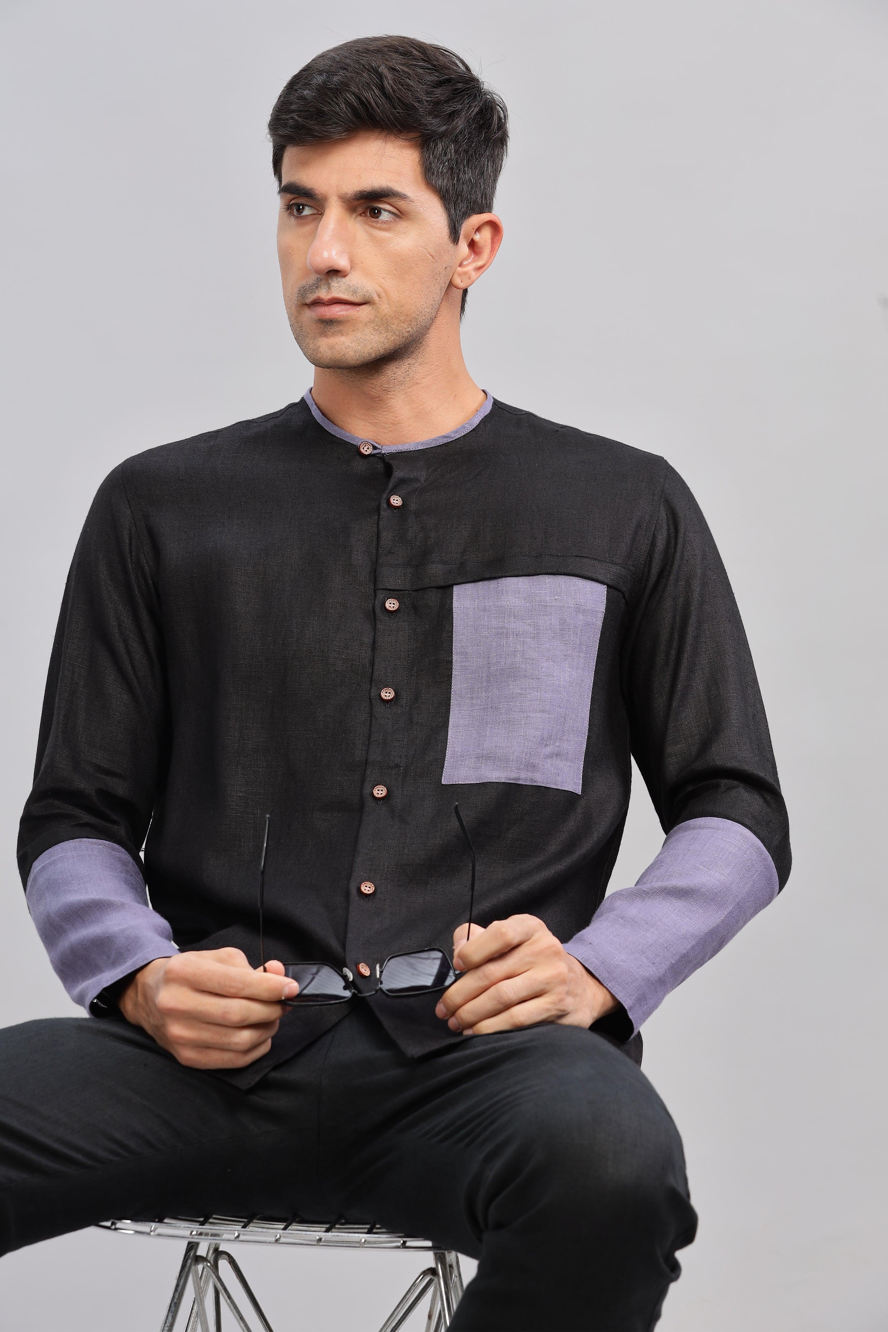 MIKEY - ELEGANT CONTRAST PURE LINEN SHIRT