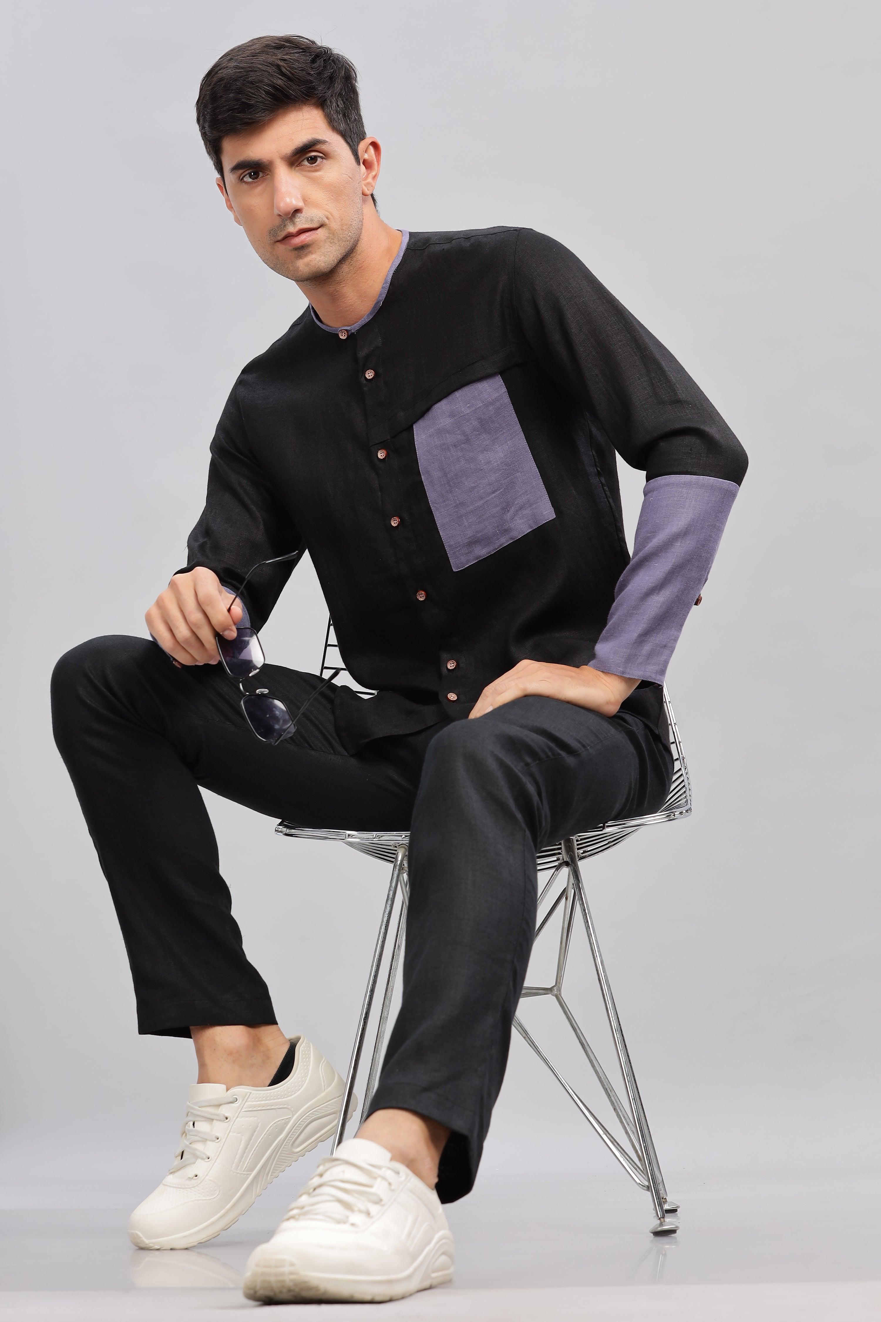 MIKEY - ELEGANT CONTRAST PURE LINEN SHIRT