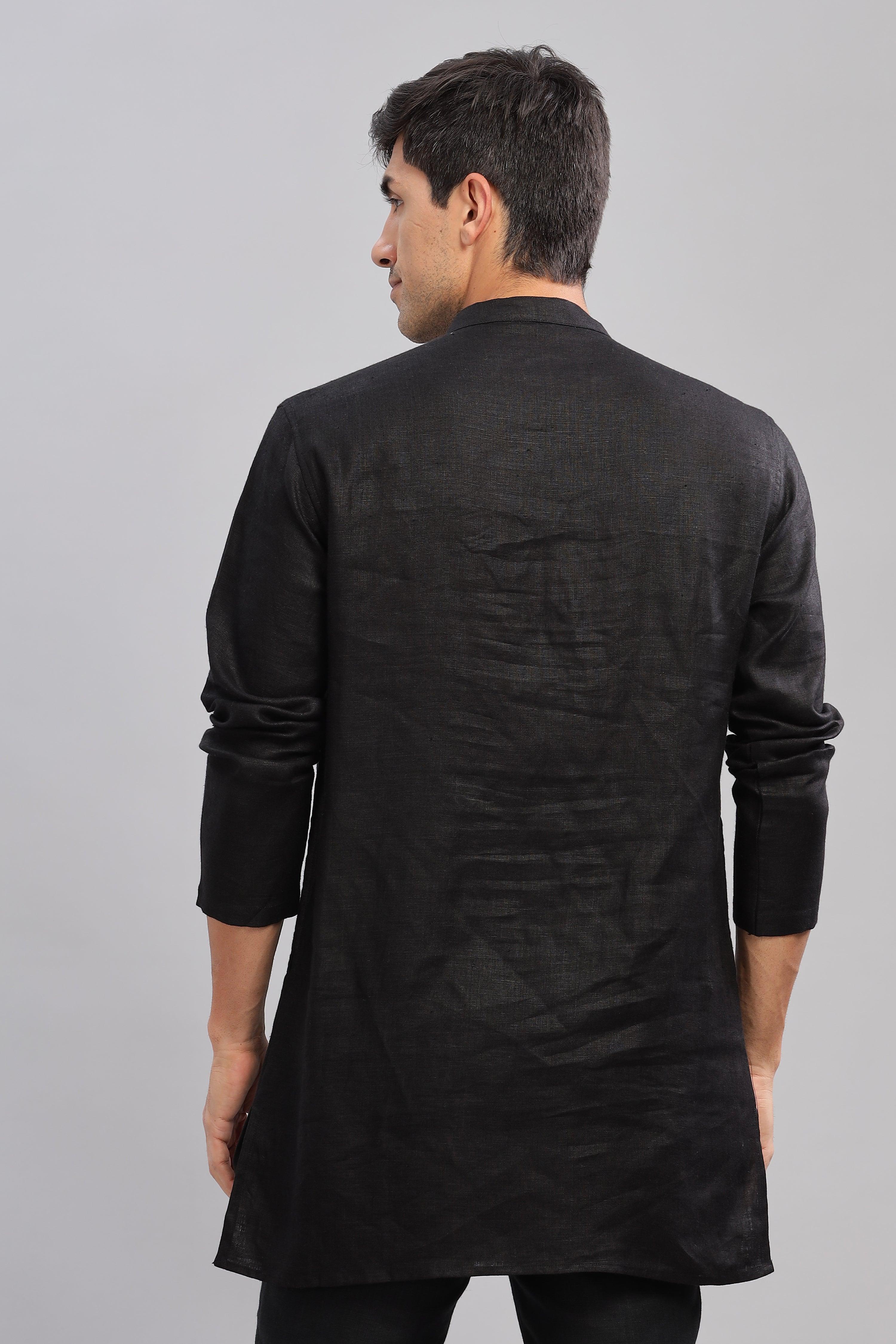 VIVAAN - Handcrafted Luxury 100% Pure Linen Black Kurta sets