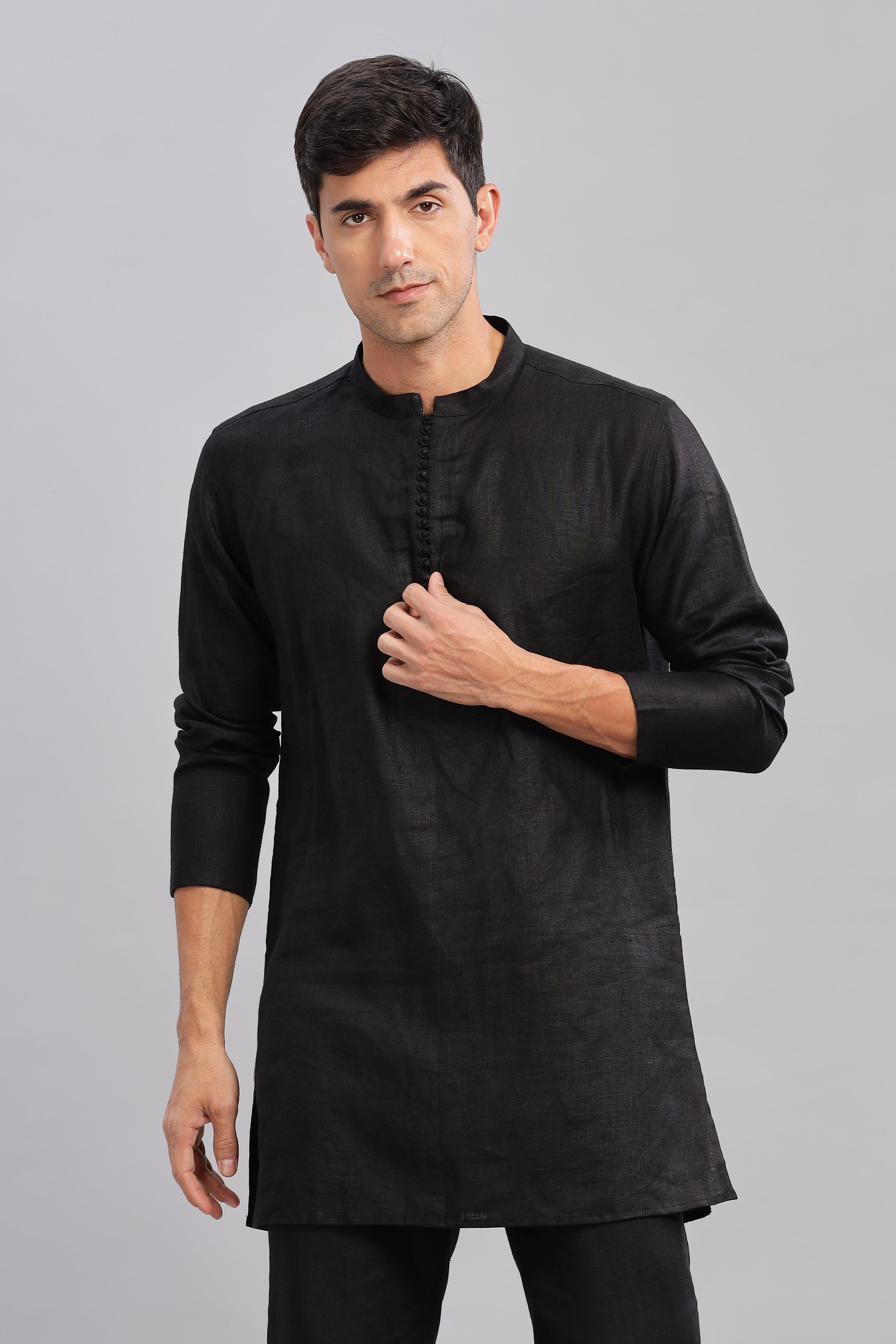 VIVAAN - Handcrafted Luxury 100% Pure Linen Black Kurta sets