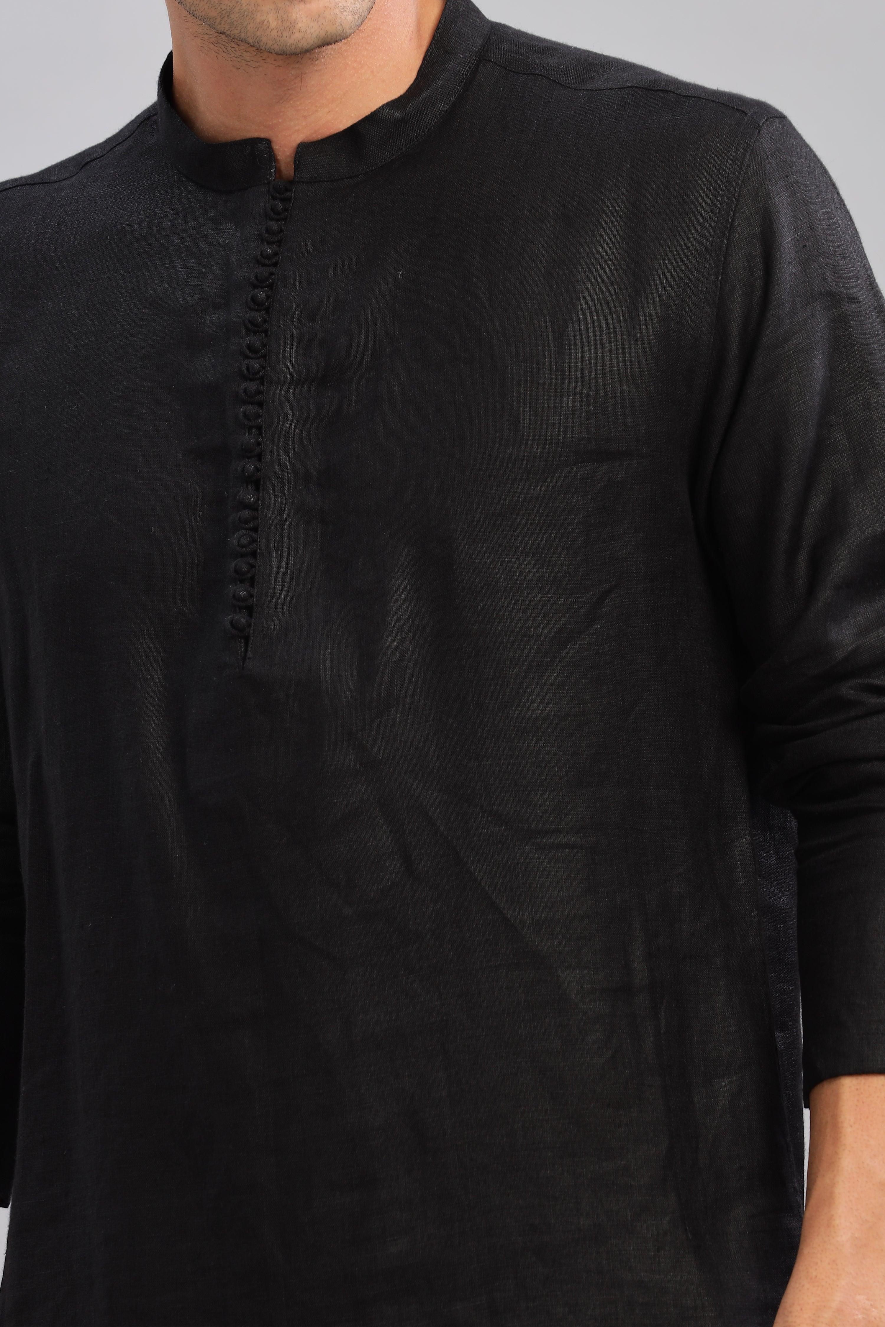 VIVAAN - Handcrafted Luxury 100% Pure Linen Black Kurta sets