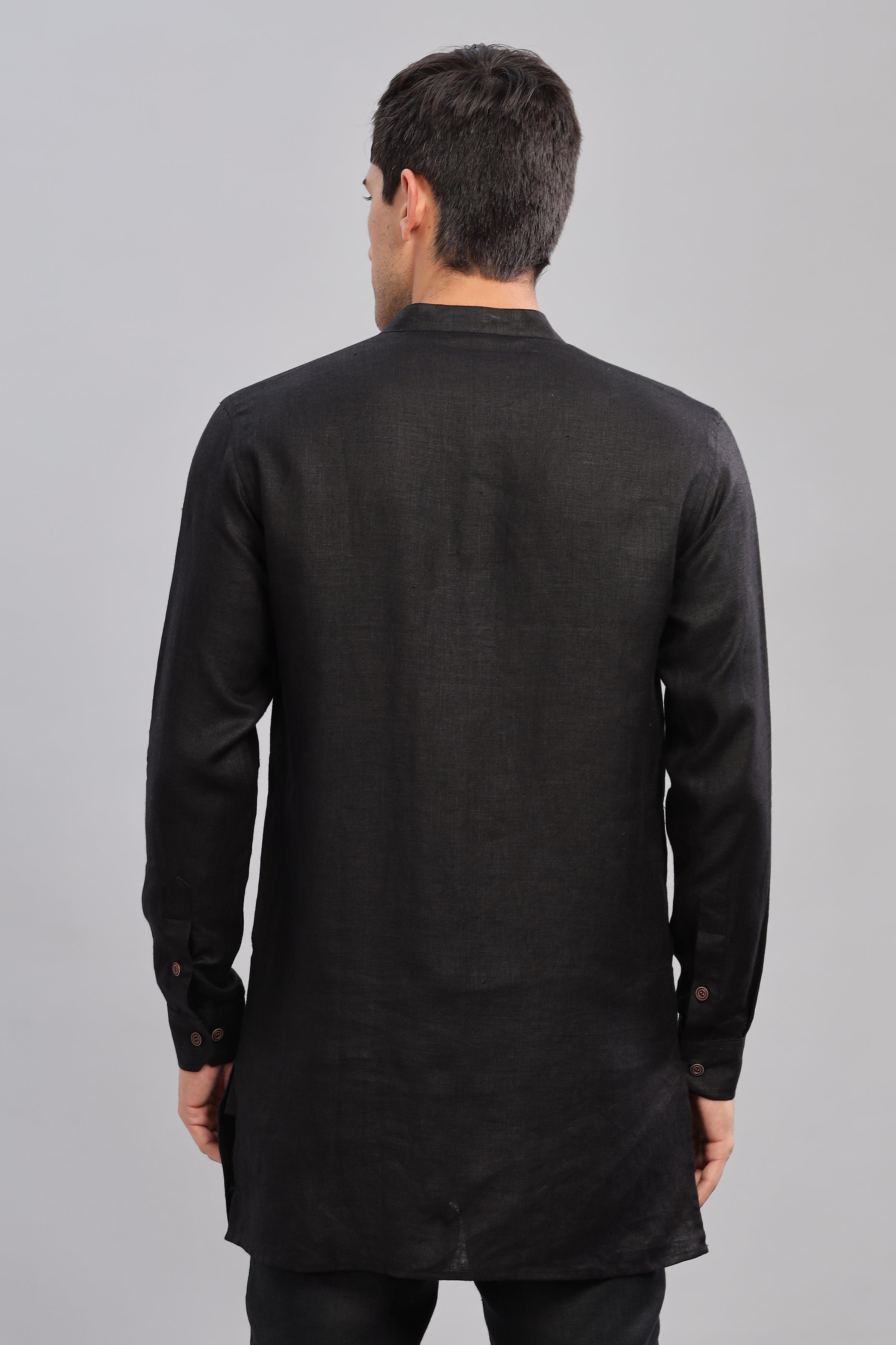 AARAV - Elegant Simplicity Pure Linen Black Kurta Sets