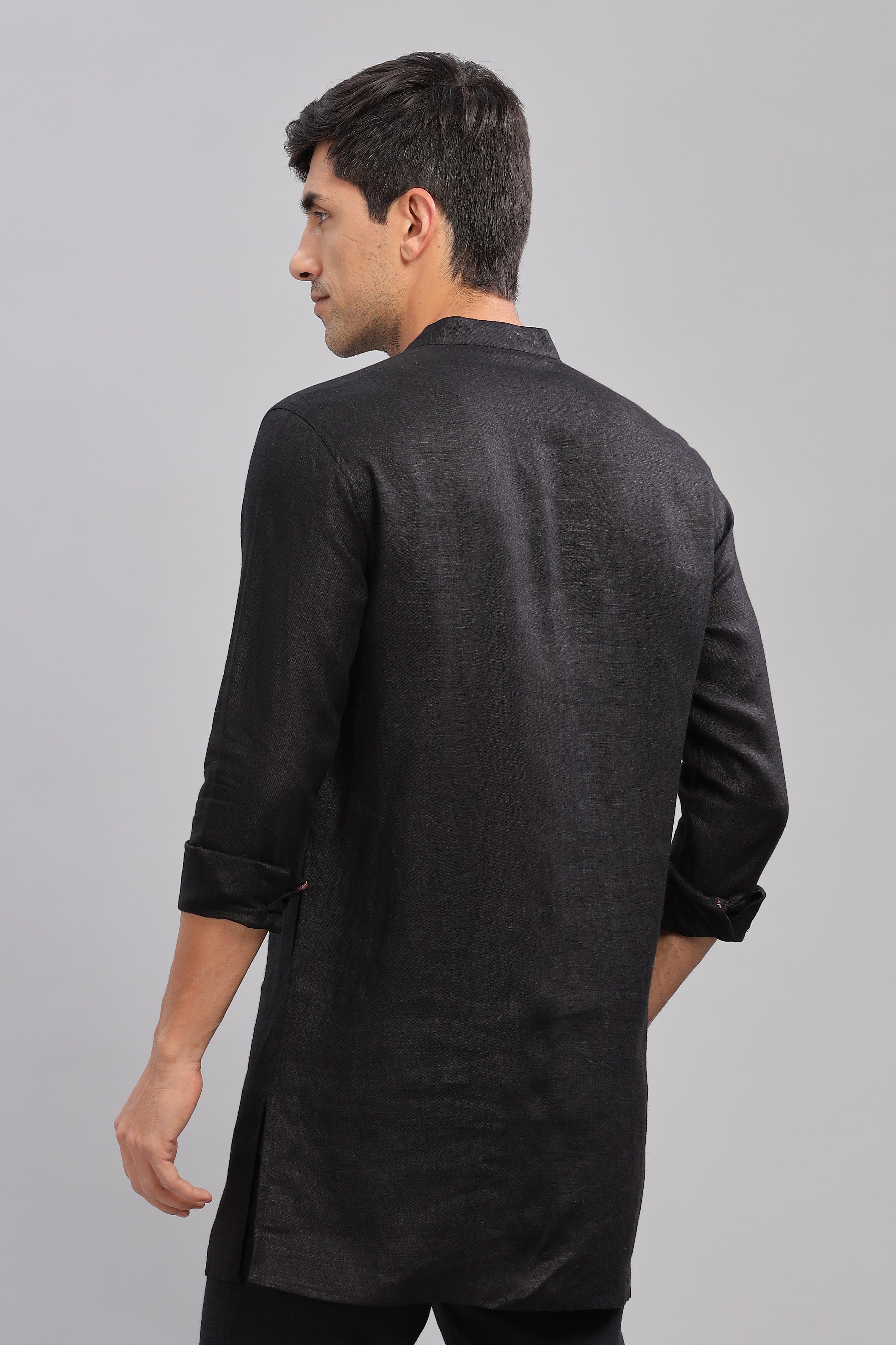 AARAV - Elegant Simplicity Pure Linen Black Kurta Sets