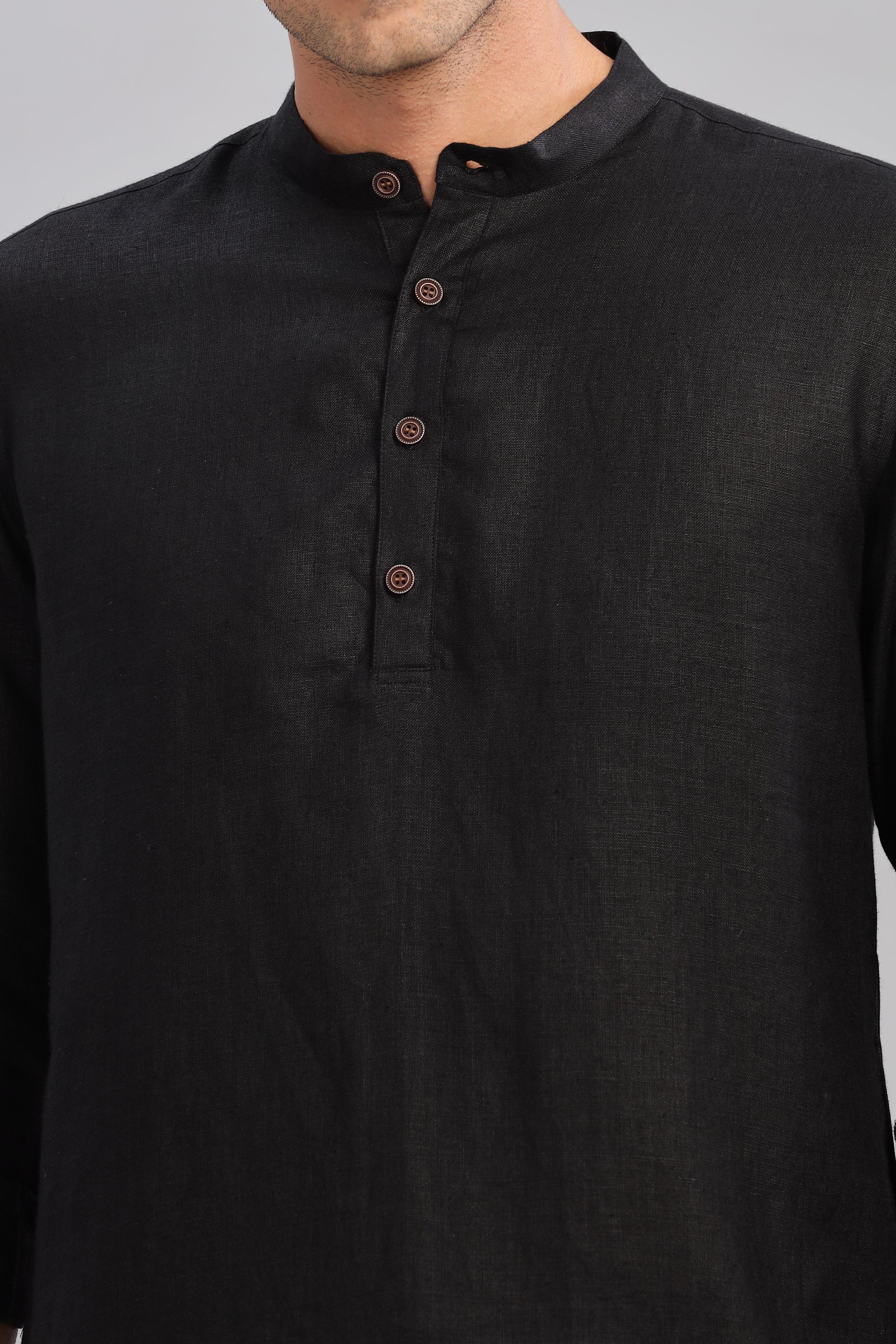 AARAV - Elegant Simplicity Pure Linen Black Kurta