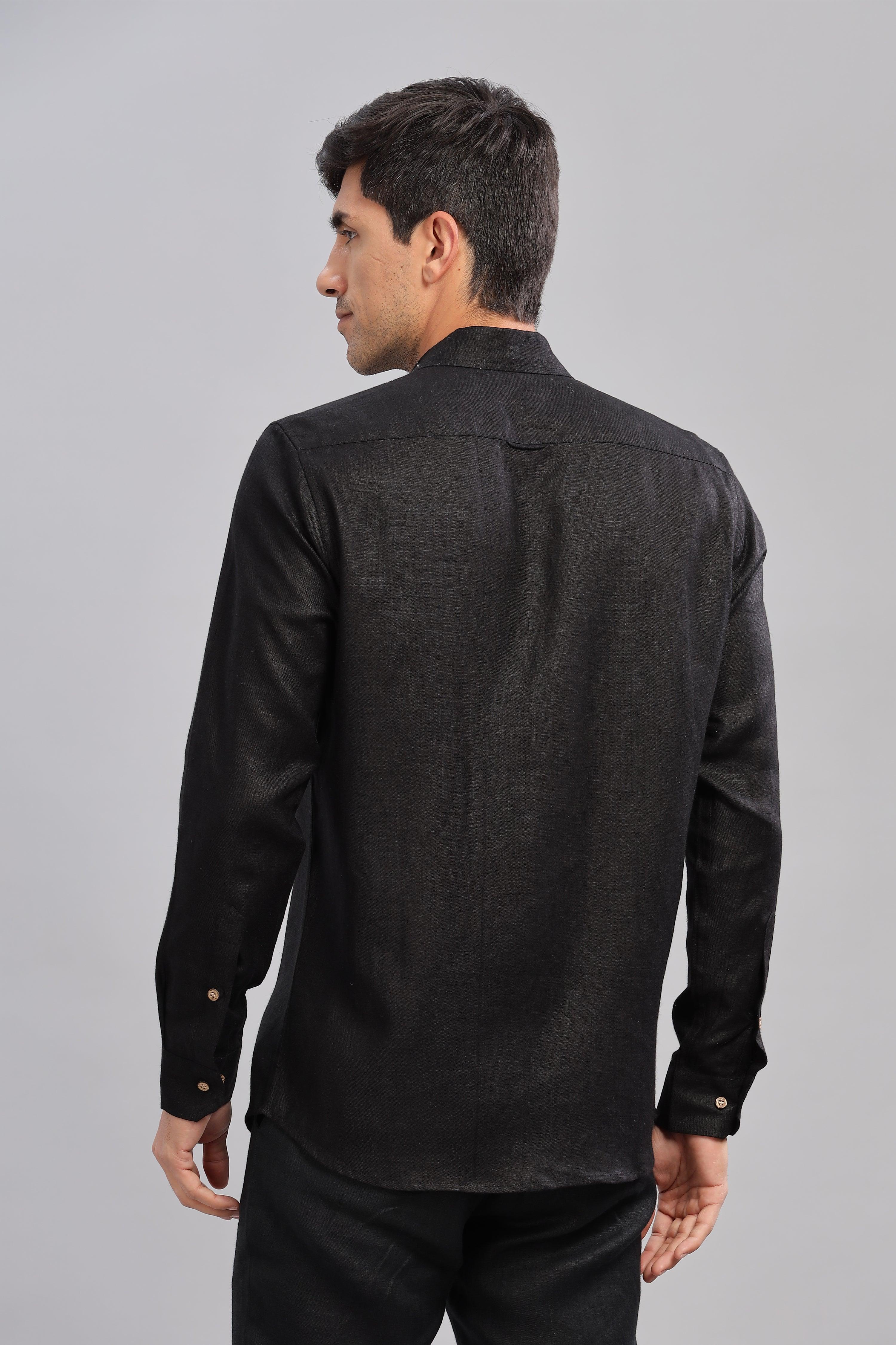 KARL - The Rugged Gentleman Pure Linen Double Pocket Black Shirt